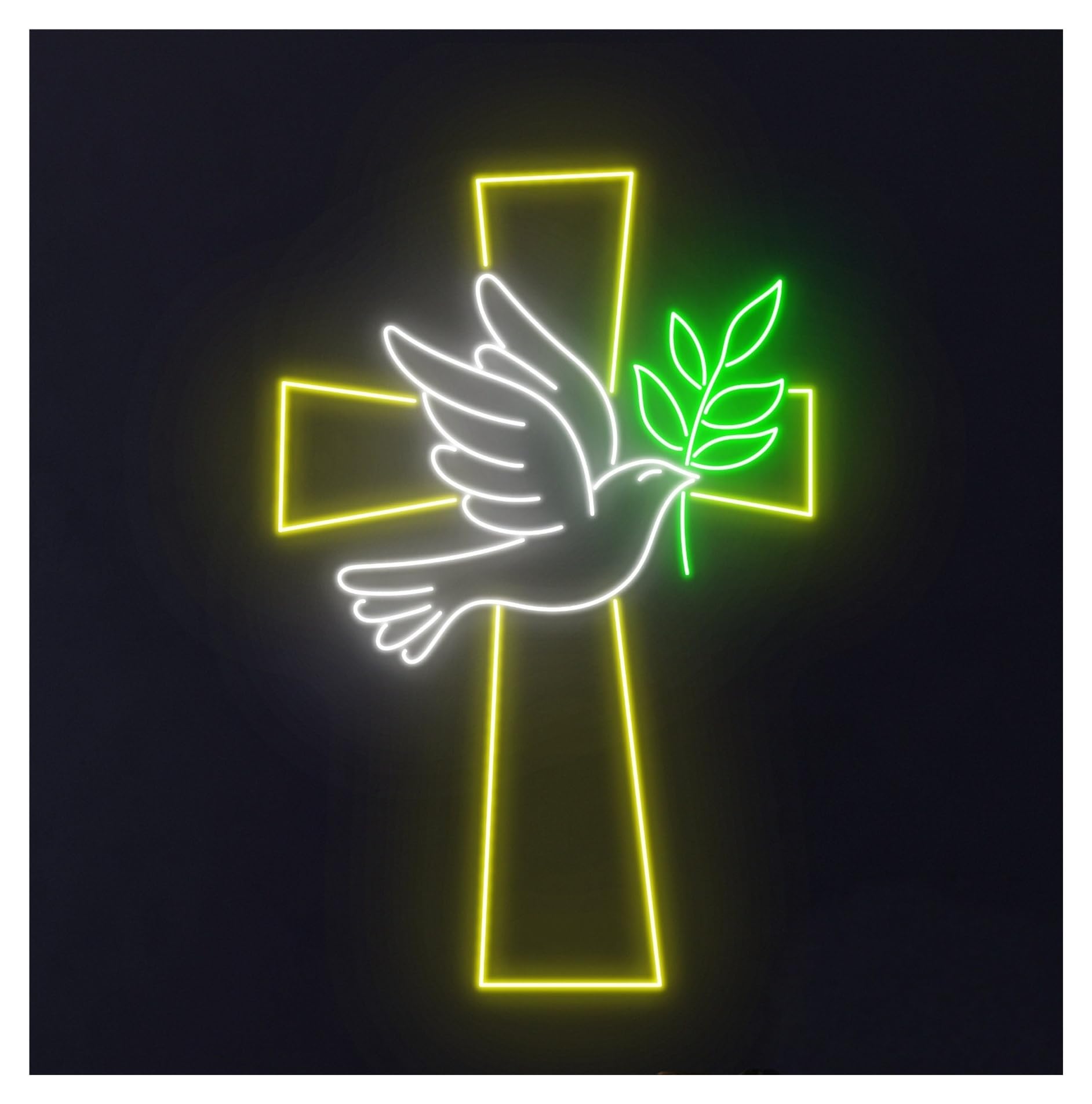 Hanging Art Neon Signs Dove Jesus Cross Neon Sign Flying Pigeon LED Light Christ Peace Bird Freedom Leaf Branch Room Wall Decor Storefront Window 60cm