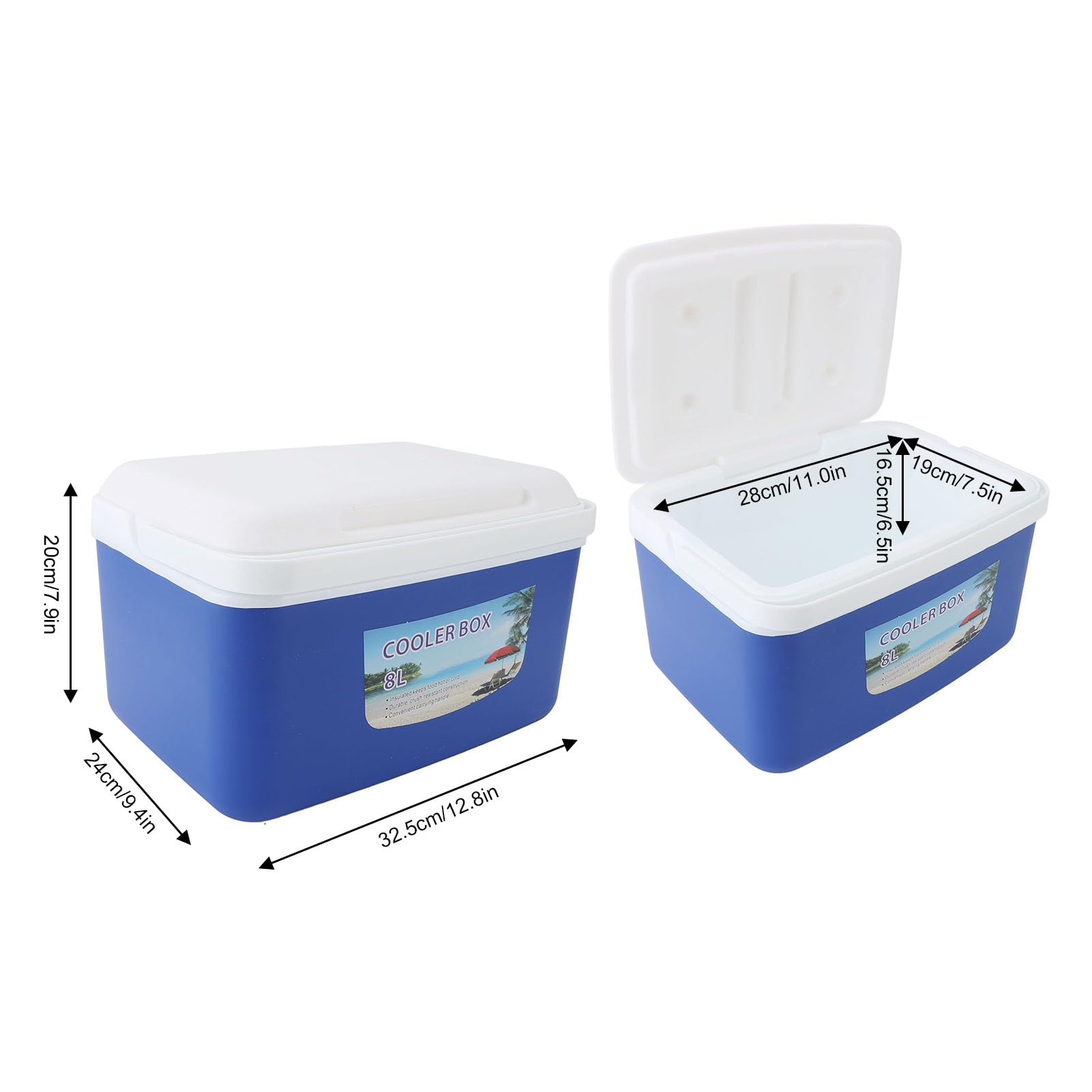 Tbest Glacière Rigide Isotherme Portable de 8 L pour Le Camping, Les Pique-niques, la Pêche à la Plage – Glacière étanche de Grande capacité avec Poignée pour Aliments et Boissons