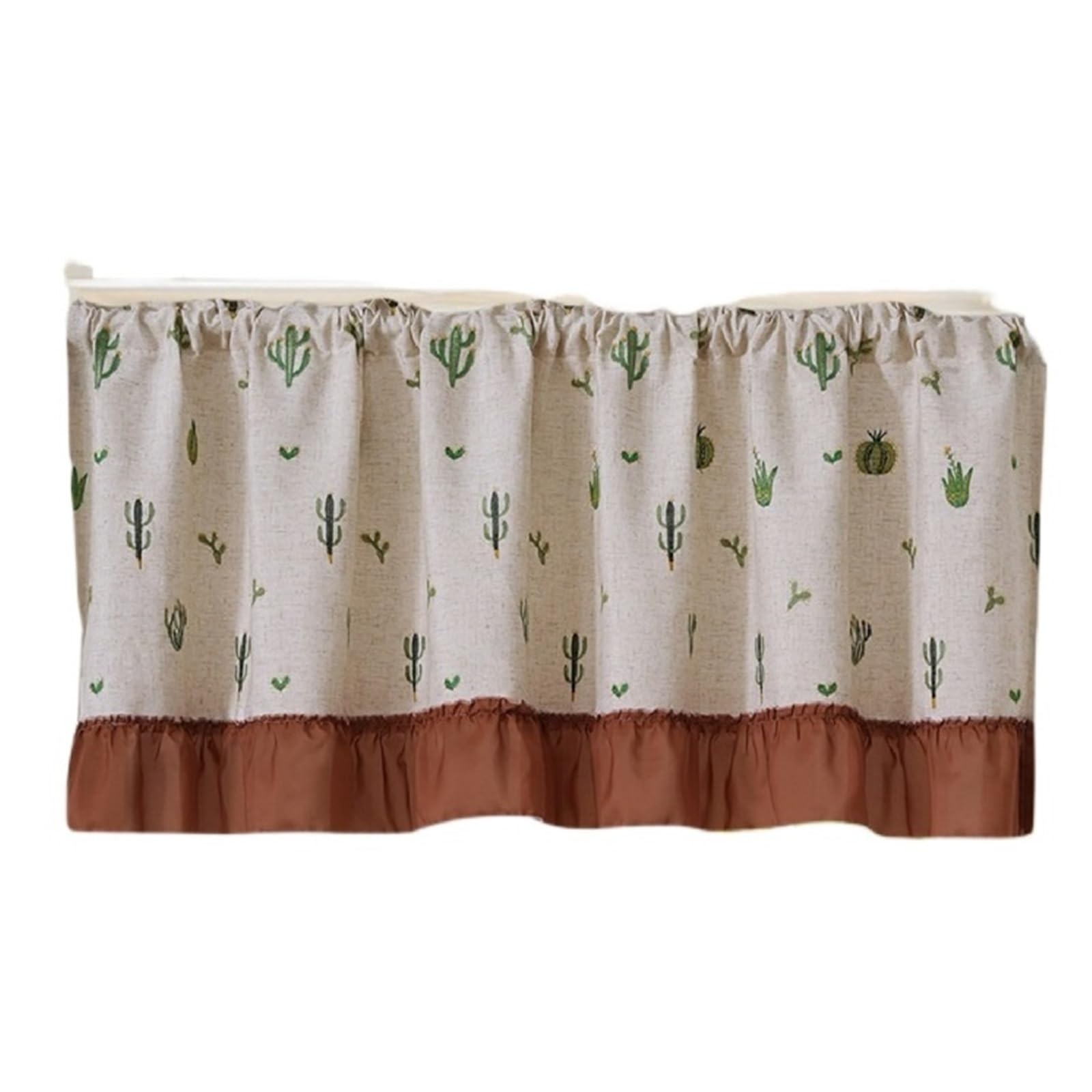 LNNXSZ Short Curtains Linen Embroidered Cactus Skirt Hem Tablecloth For Living Room Bedroom Kitchen Window Short Curtain Semi-Curtain(150x60cm 1PC)