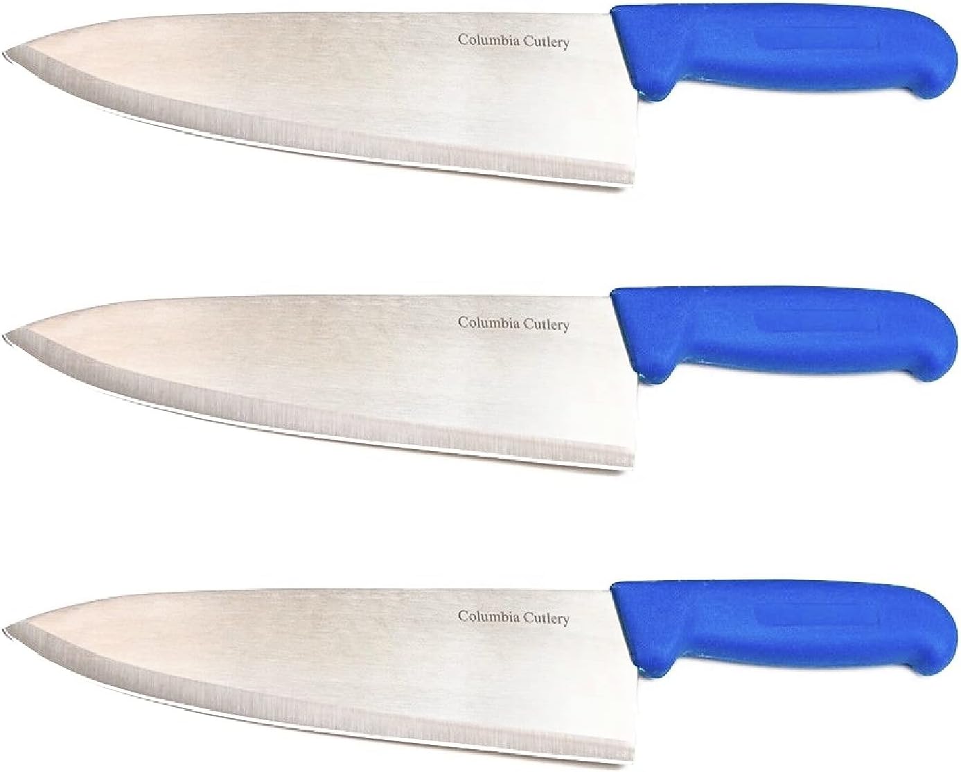 8" Columbia Cutlery Commercial Chef/Cook Knife - Blue Fibrox Handle - Razor Sharp and Dishwasher Friendly (3 Pack - 8" Blue Chef)