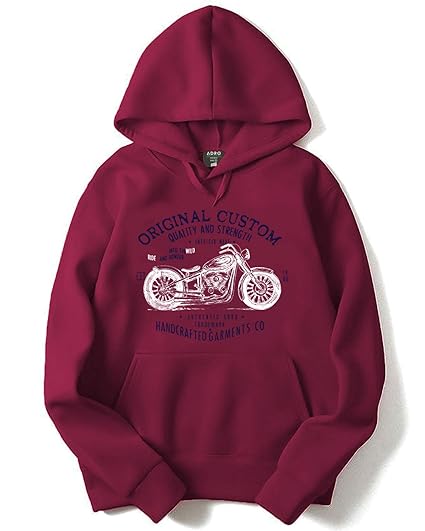Men's Cotton Neck Hooded Sweatshirt (H21-M-CUS-MR_Maroon_L)