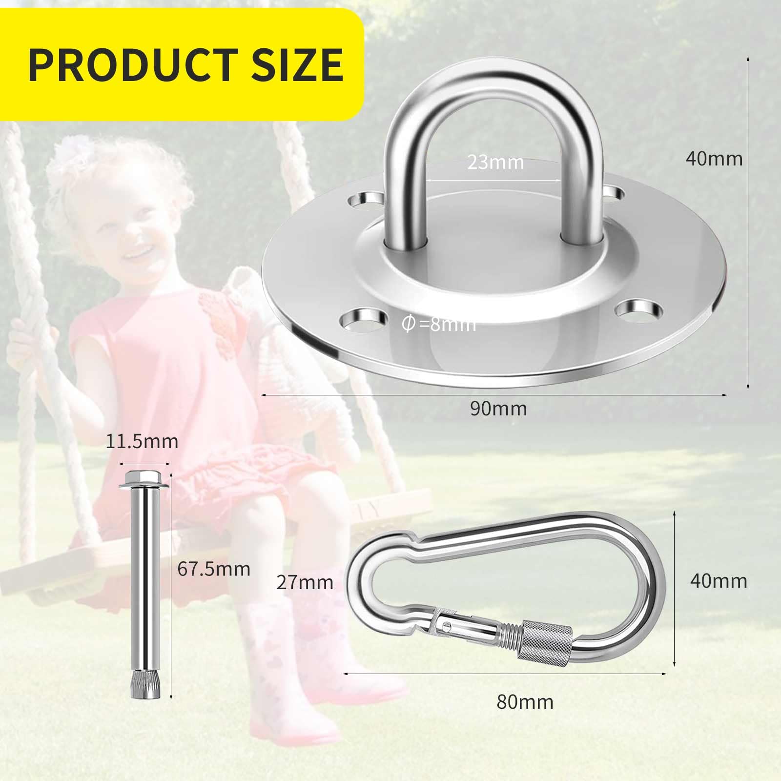 Morzejar Gancho de Techo Resistente, Giratorio 360°, Resistente Gancho para Colgar, de Acero Inoxidable 304, Gancho Giratorio para Hamaca, para Techo, Madera, Porche, Gimnasio, Yoga, Gancho para — view 6