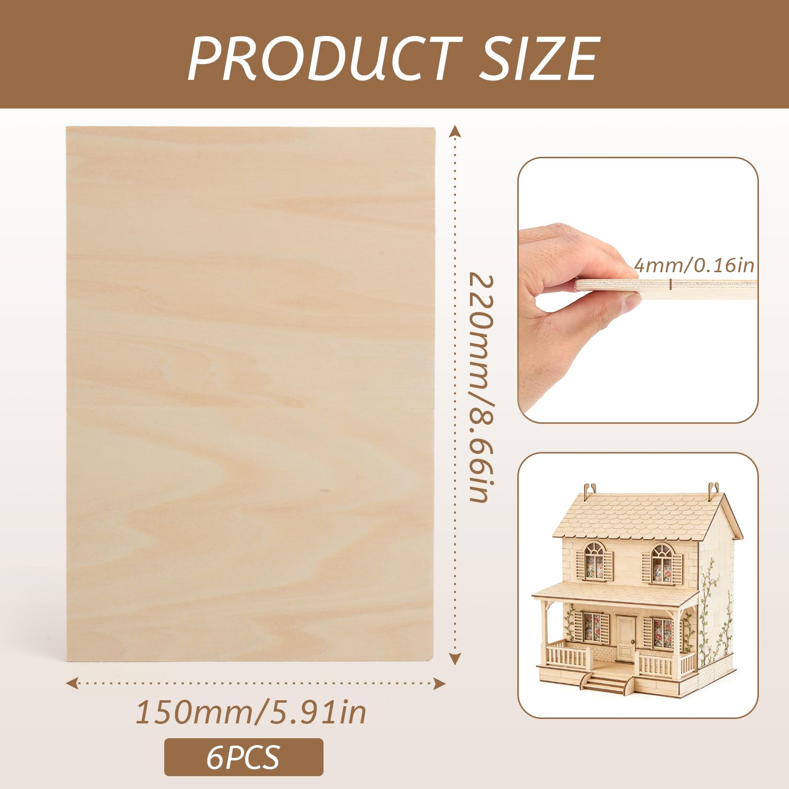 Holzplatten Zum Basteln Sperrholz 4mm Laser Holz Brandmalerei Holz Sperrholzplatte - A5 Lindenholz 6er Set, Doppelseitig Glatt - Für Gravieren Lasern Modellbau Holz Basteln