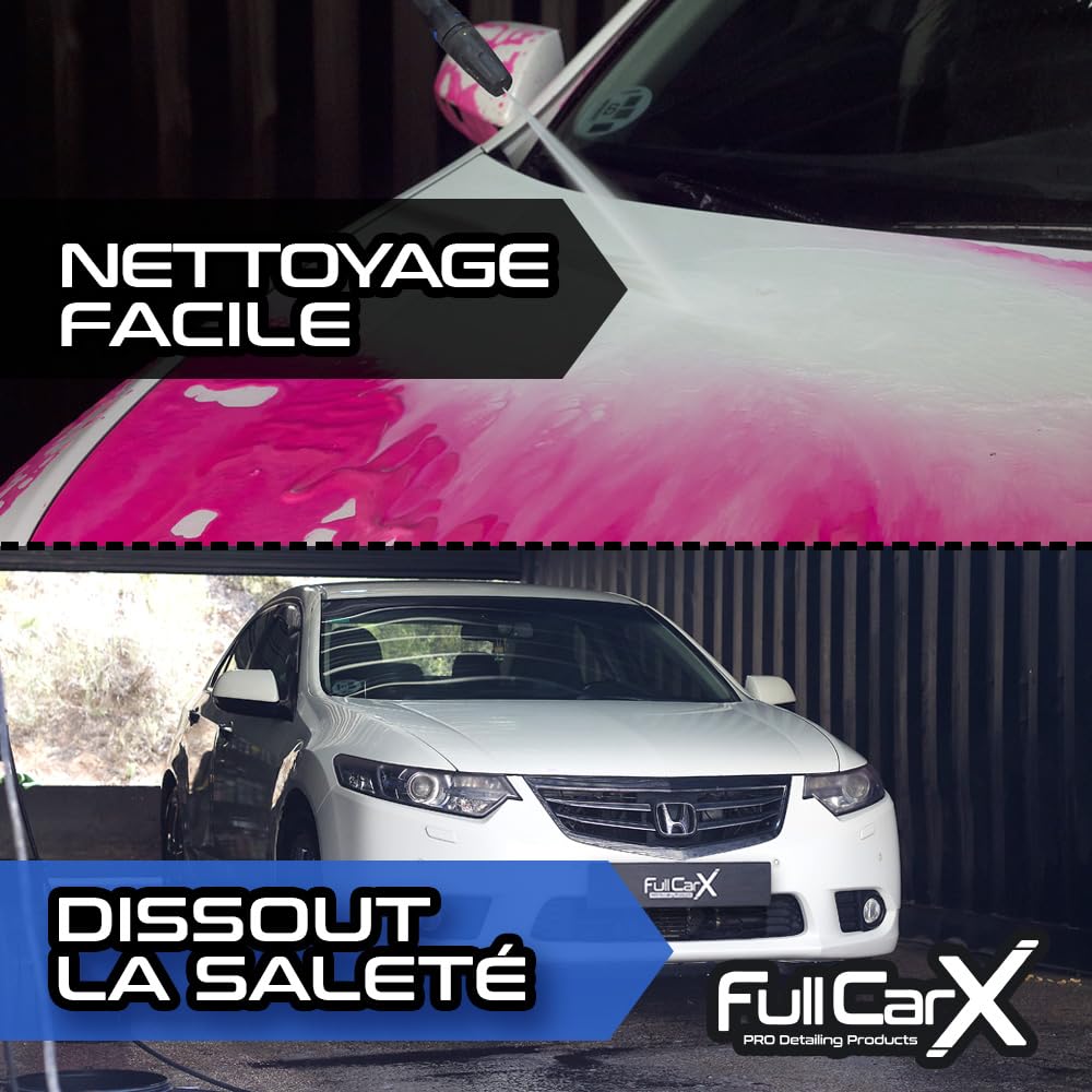 FULLCARX Kit Shampoing avec Pulvérisateur à Pression Électrique, Shampooing Mousse Active Snow Foam pH Neutre, Savon Rose Cherry, Lavage Extérieur Voiture Produit Nettoyage Detailing Professionnel
