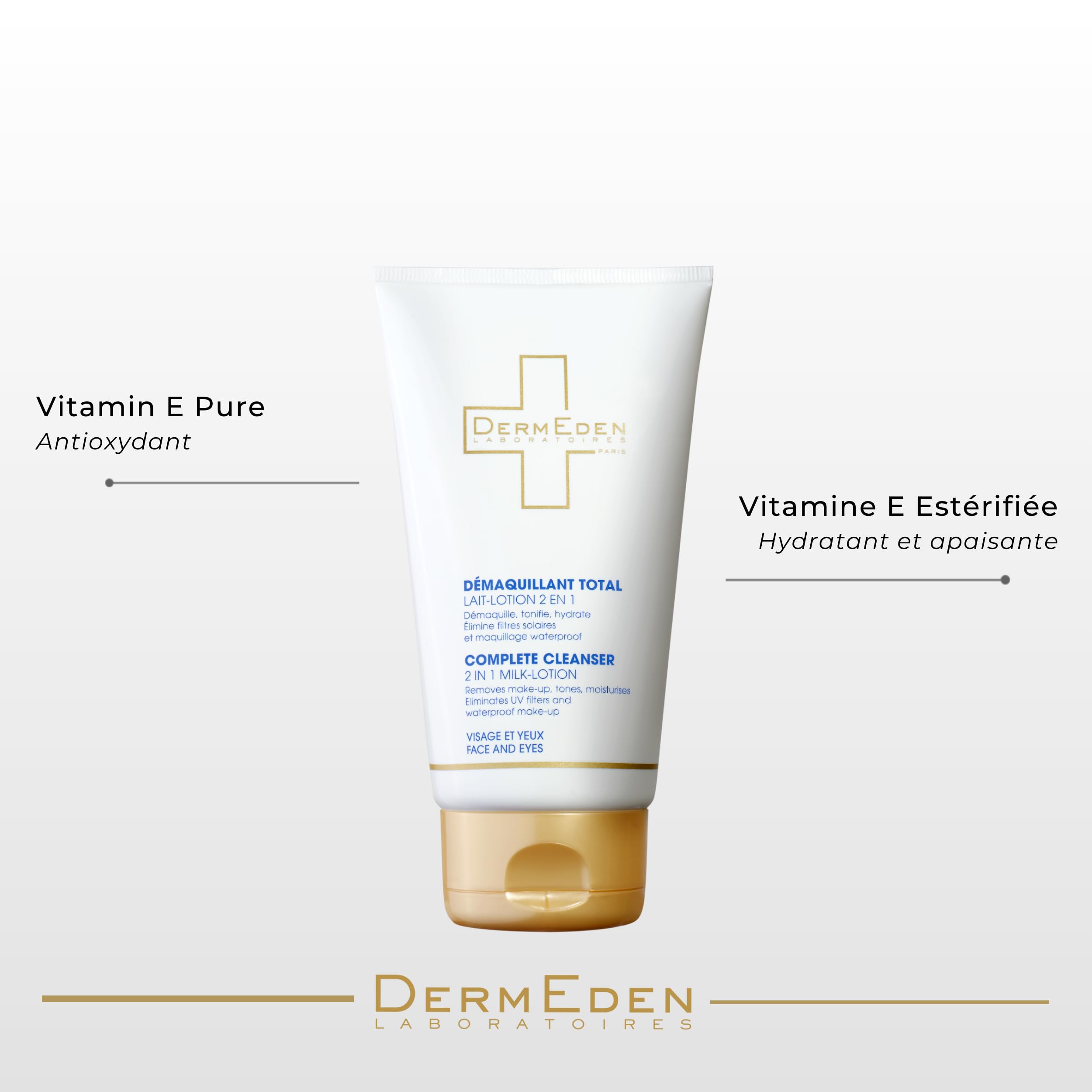 Laboratoires DermEden Protocole AntiAge Jour Peau Sèche - Crème 4en1 et Démaquillant Total Lait - Fabrication Française