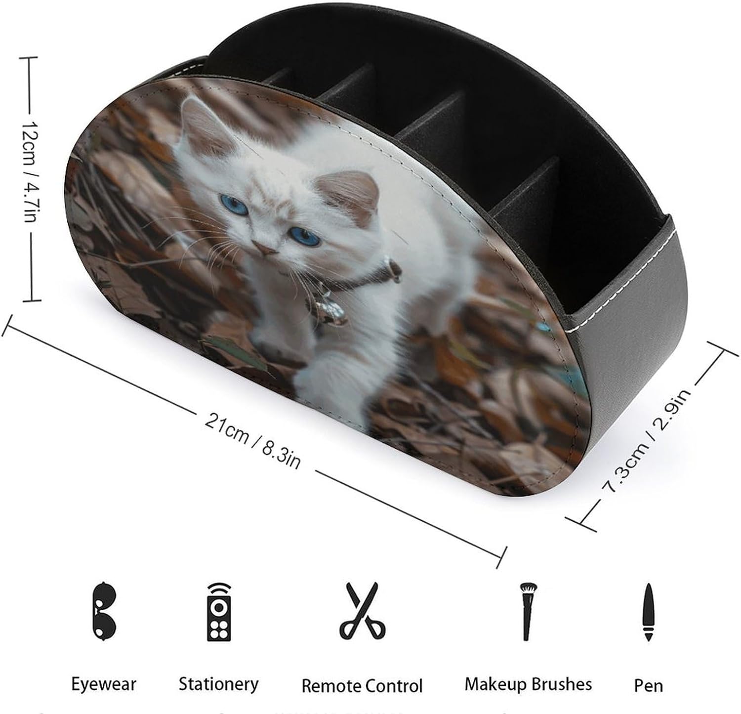 Blue Eyes Cat PU Leather Remote Control Holder with 5 Compartments image 2