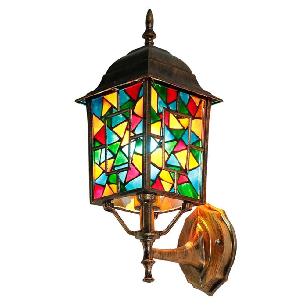 アンティーク　ランプ　ランタン　灯篭　ステンドグラス　灯籠　アンティーク Amazon.co.jp: 屋外用の芸術的な壁灯籠ライト、素朴な銅灯籠
