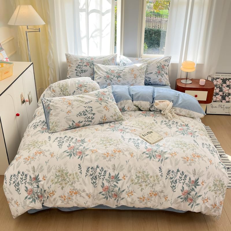 HAVOP 100% Cotton Duvet Cover Double Size Botanical Floral Bedding Set
