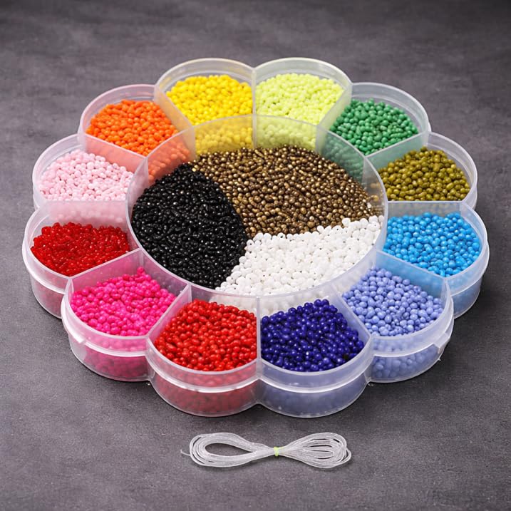 Image of Beadsnfashion Glass Seed Beads DIY Kit for Jewellery Making, Beading, Bracelet, Necklace, Embroidery and Art and Crafts, Size 11 /0 (2mm) (Neon & Opaque) for Girls and Kids