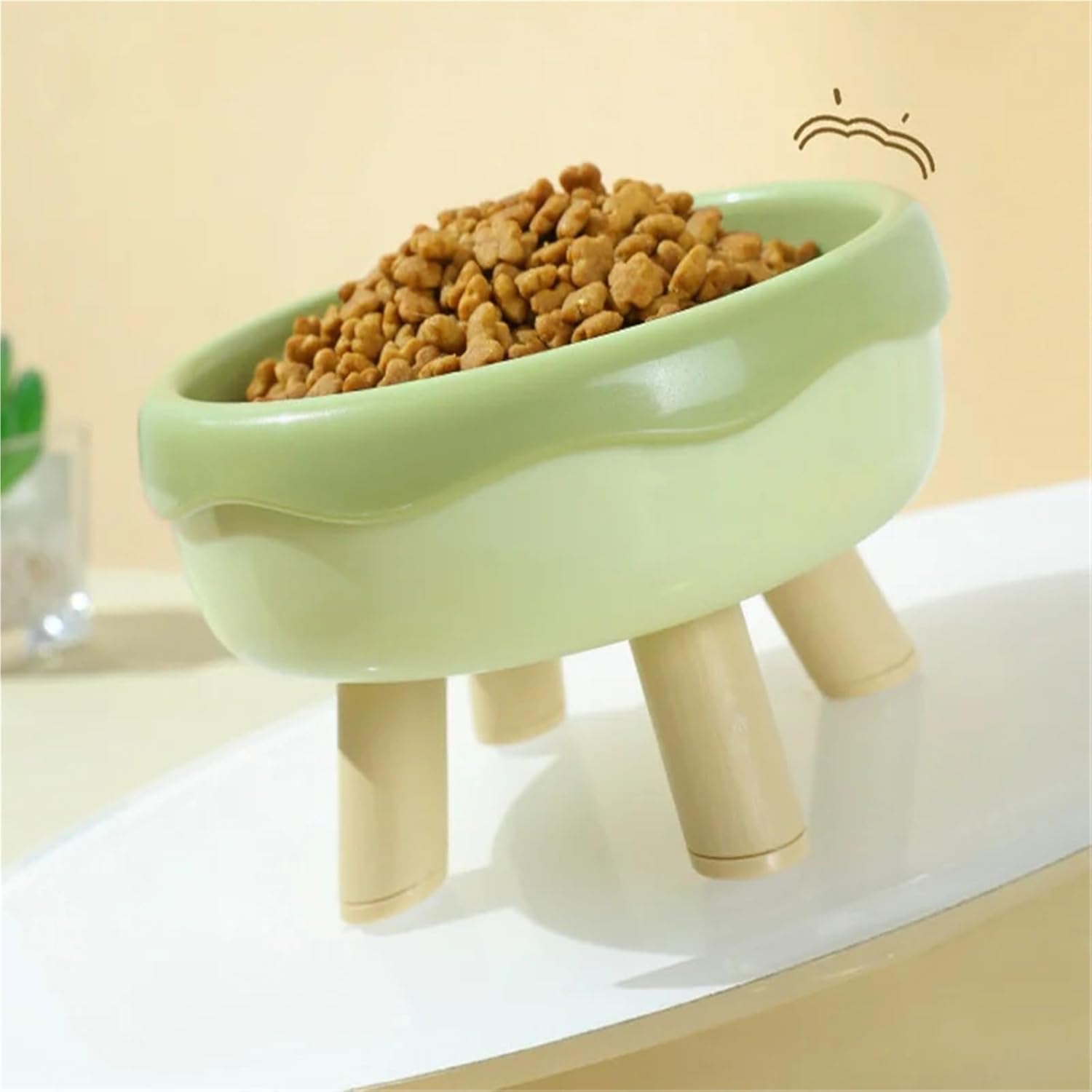 Four-Legged Doughnut-Shaped Non-Slip PP Cat Bowl - Single Food & Water Bowl for Cats(Donut Green)