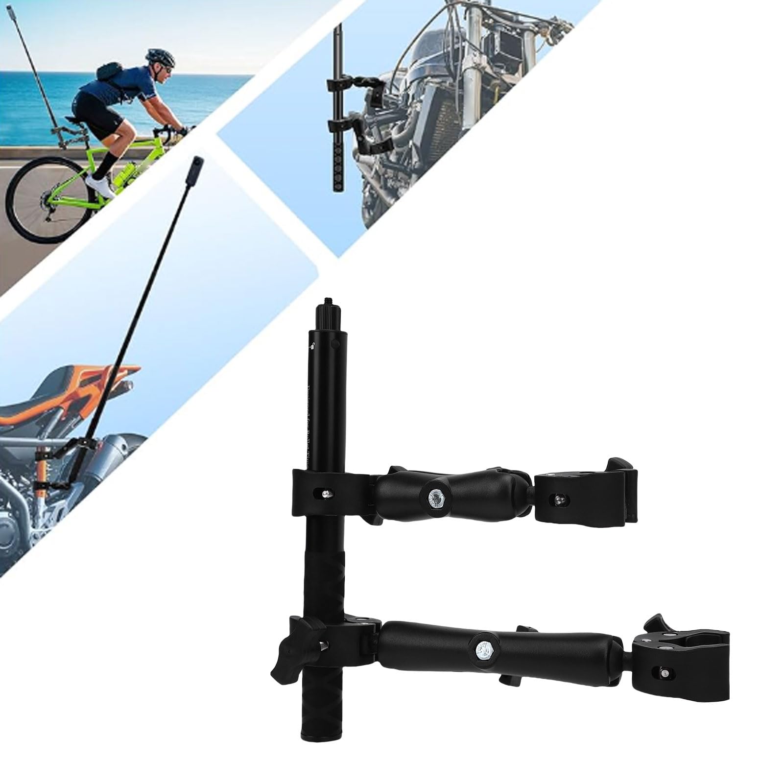 Luocute Zestaw Wspornika Kamery Motocyklowej, Podwójny Zacisk 28-115 Cm Selfie Stick dla X5 X4 X3 X2 One RS, Kompatybilny z kierownicą 0,6-1,75 Cala