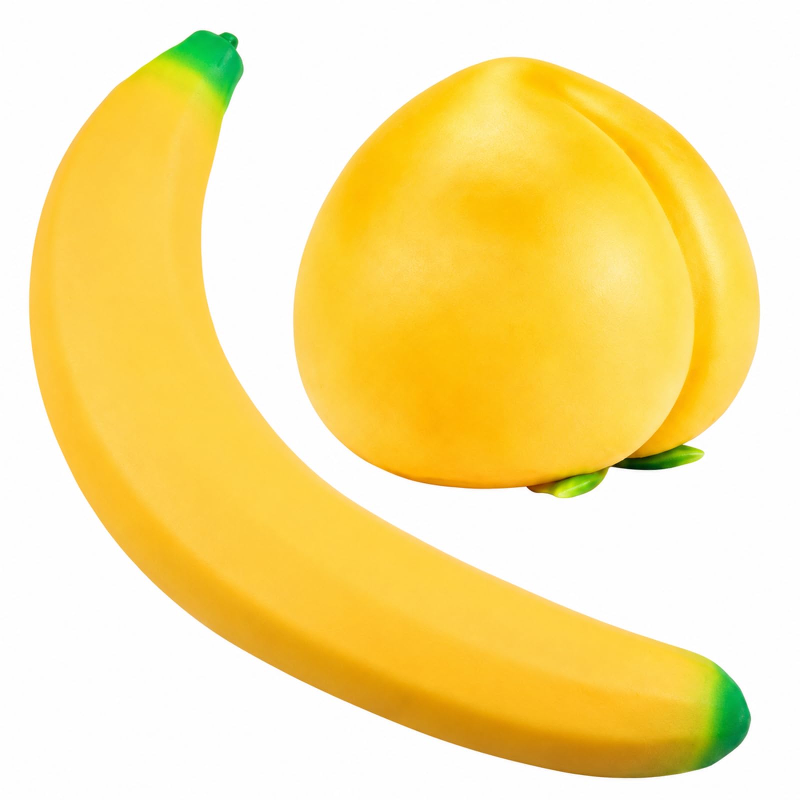 2Pcs Peach Squishy, Banana Squishy, Soft Textured Fruit Squeeze Items for Office and Study Use, Two-Piece Collection