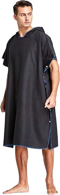 JustSun Changing Robe Towel Poncho Surf Poncho Beach Changing Robe Swimming Towel Quick Dry Towel Adult Lightweight, Black M