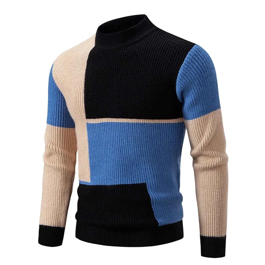 Dninmim Suéter de punto con cuello alto falso para hombre, otoño e invierno, casual, cálido, tops