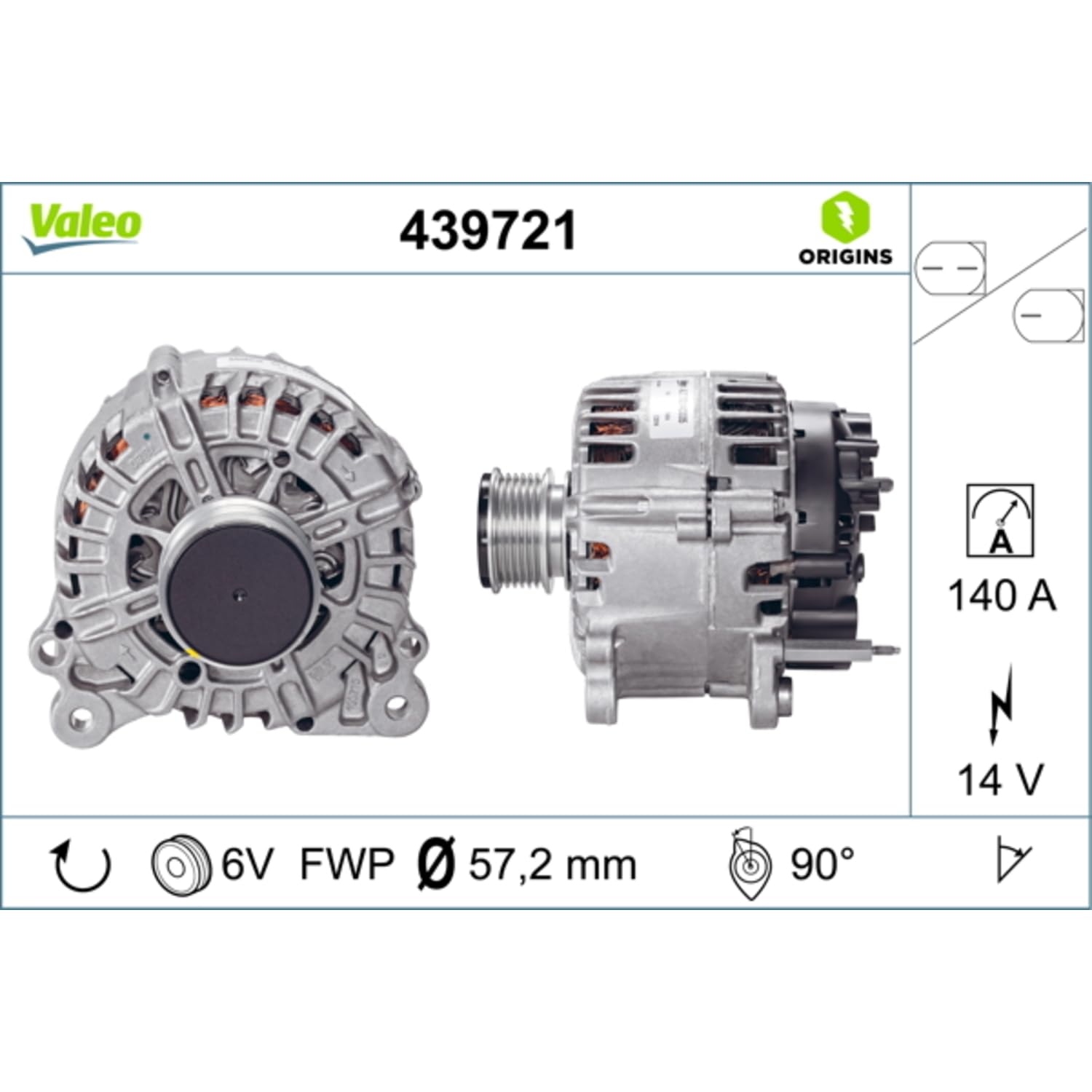 Valeo Alternator 439721-140 Amp - 6 Rowki - 14 V