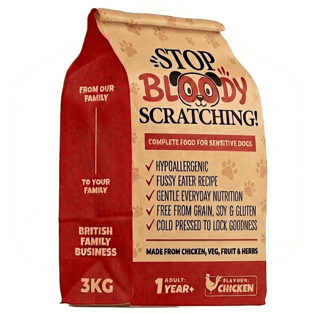 Hypoallergenic Cold Pressed Grain-Free Dog Food, Chicken & Sweet Potato, Sensitive, Adult, Dry Pets Calm Down, Stop Bloody Scratching (3kg bag)