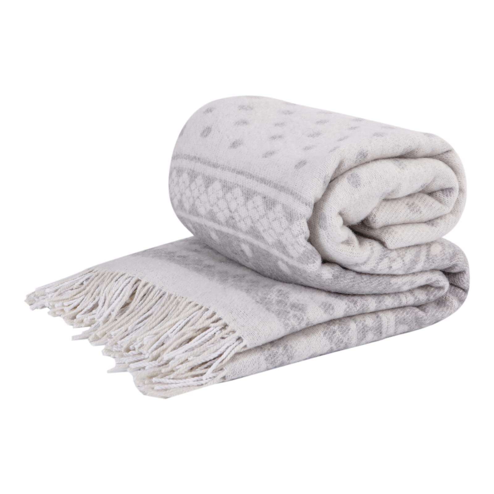 LYHomeMerino Wool Blanket - Large Throw Bedspread for Sofa Bed, Single Double Size, Cosy Throws for Sofas & Beds, Soft and Warm Blankets Picnic Camping (55x79 in | 140x200 cm, Grey - White Raindeers)