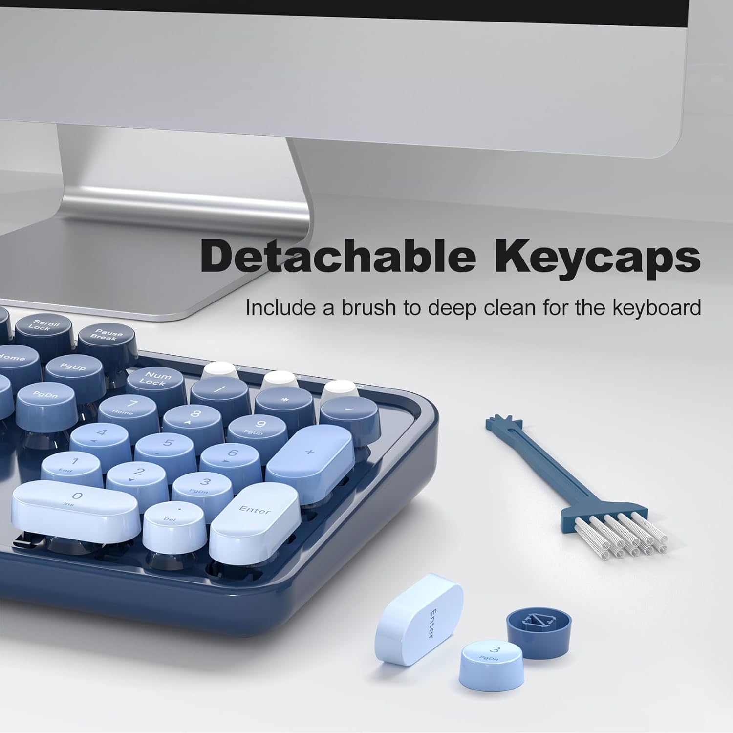 Wireless Keyboard and Mouse Combo, 2.4GHz Gradient Colorful Full-Size Retro Typewriter Keyboard with Wireless Mouse for PC/Desktop/Laptop/Windows (Azure Blue)