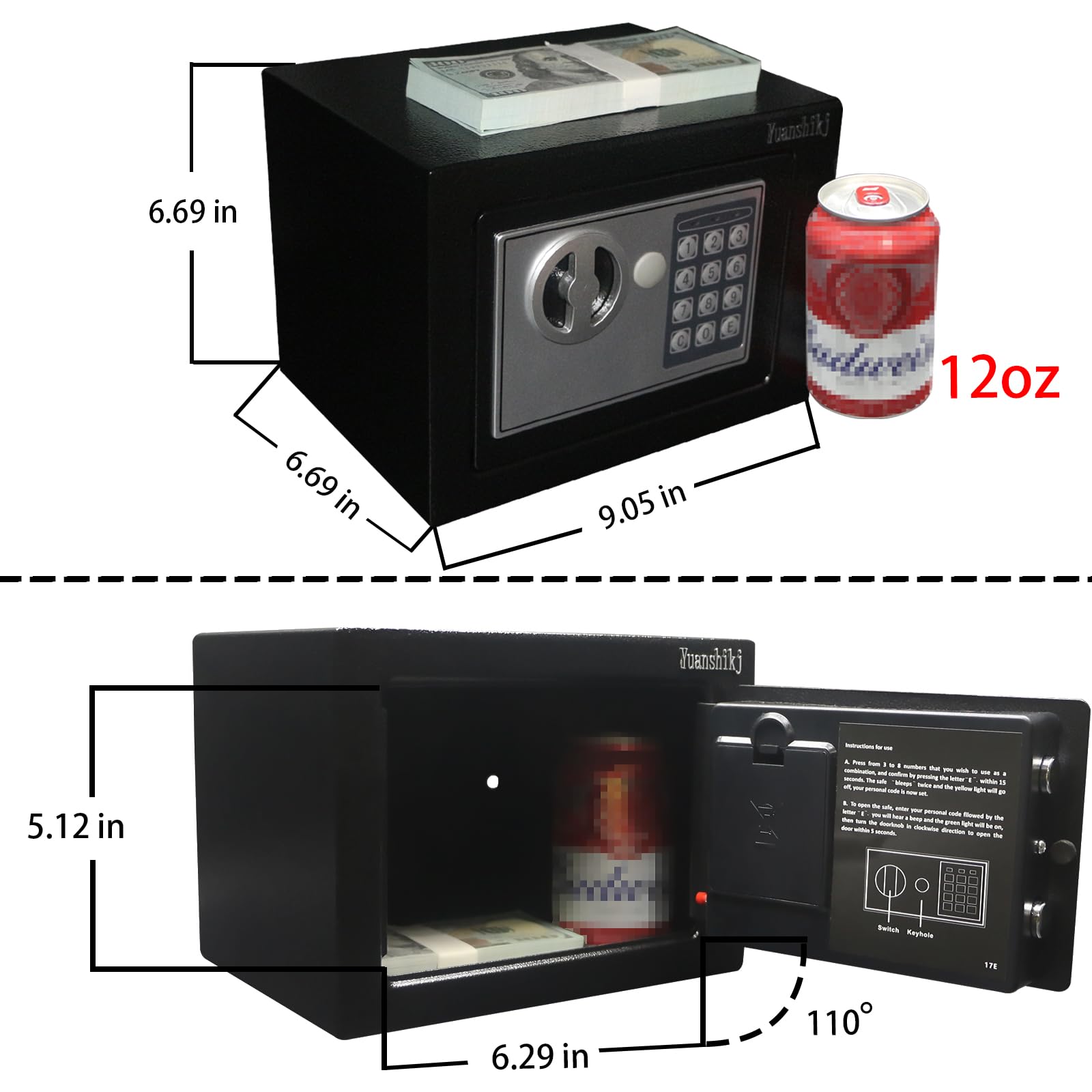 Yuanshikj Elektronischer Deluxe digitaler Sicherheitssafe mit Schlüssel, Tastatur, Schloss, Zuhause, Büro, Hotel, Geschäft, Schmuck, Waffe, Bargeld, Aufbewahrung von Geld (rot)