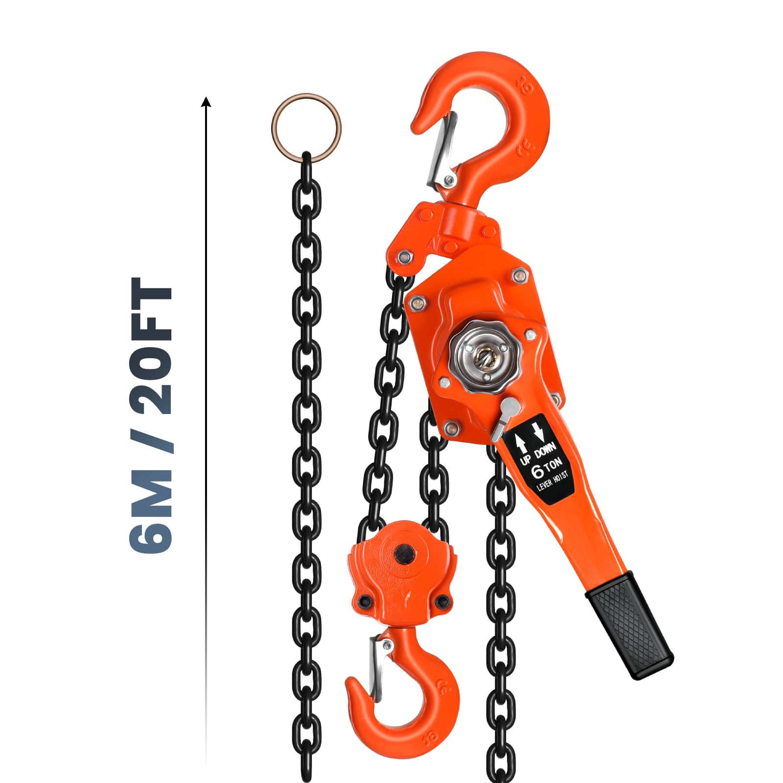 13200 Lbs Capacity 6 Ton 20 Feet Lever Chain Hoist with 2 Heavy Duty Hooks, Chain Come Along for Warehouse Building Automotive Machinery (13200 Lb 20Ft)