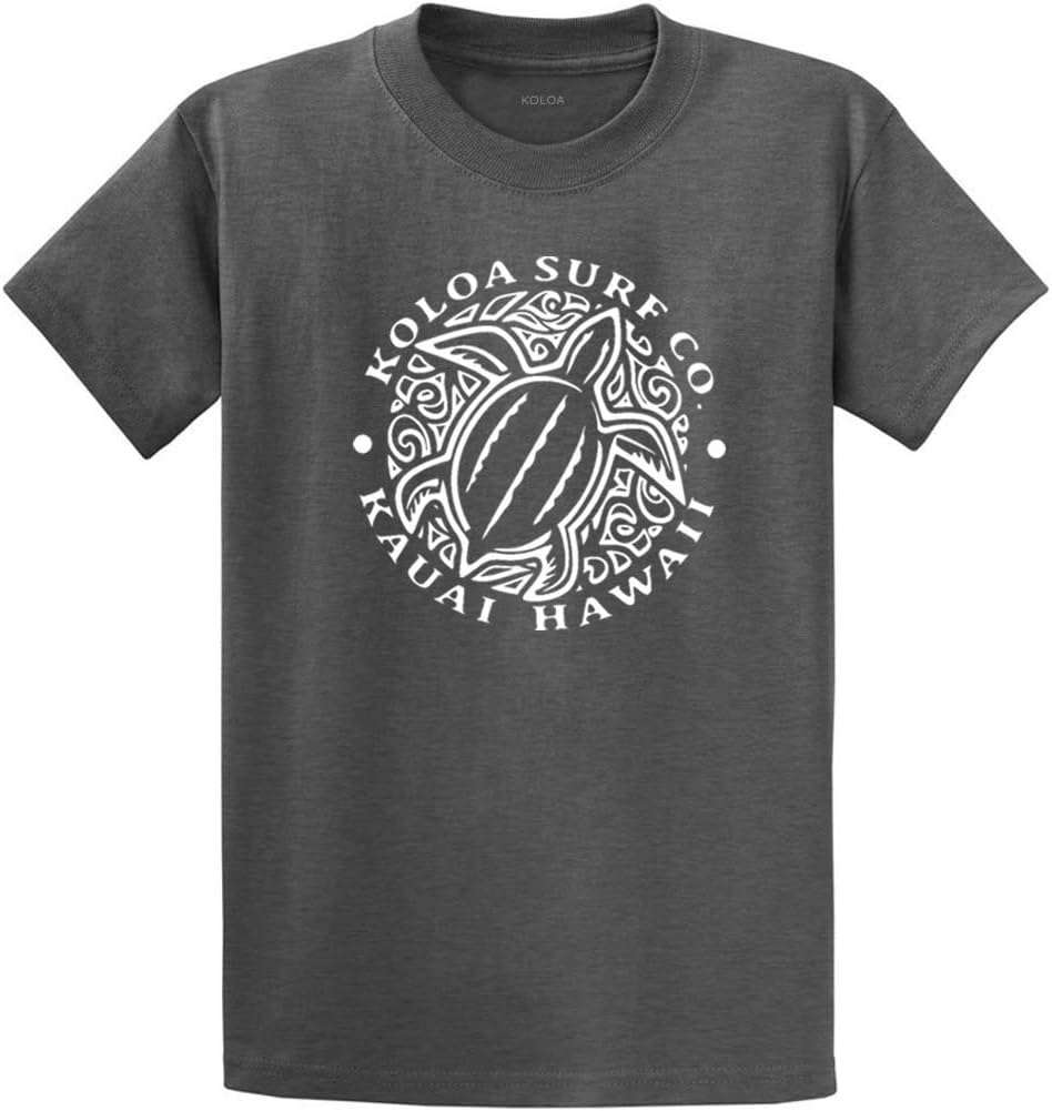 Koloa Surf Honu Hawaiian Turtle Front Logo Heavyweight Cotton T-Shirts Large Tall Dark Heather Grey - White Logo