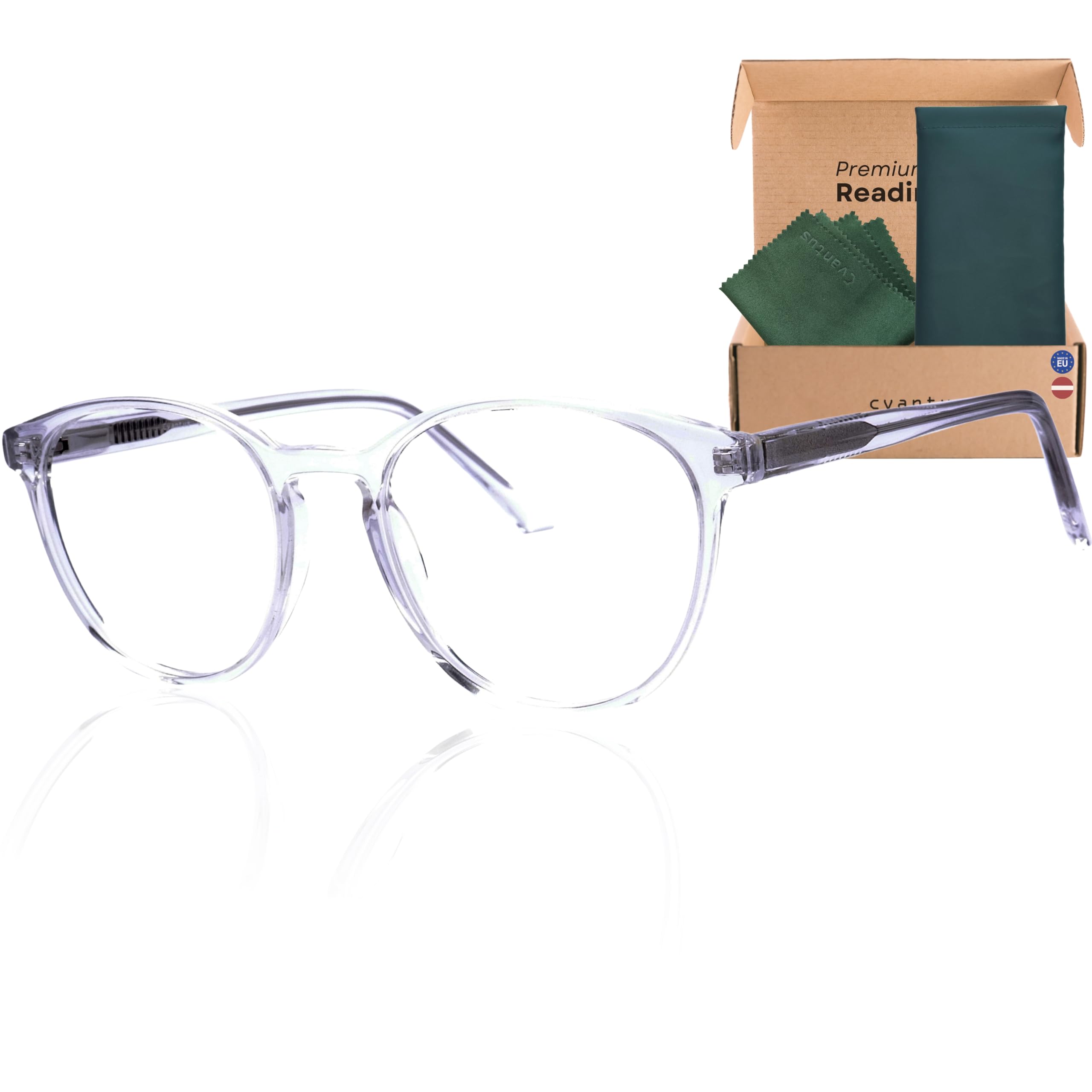 Cvantus Gafas de lectura prémium | Graduación de calidad, realizada por optometristas | Protección luz azul & UV, Antirreflejos | Gafas de lectura redondas para hombre y mujer