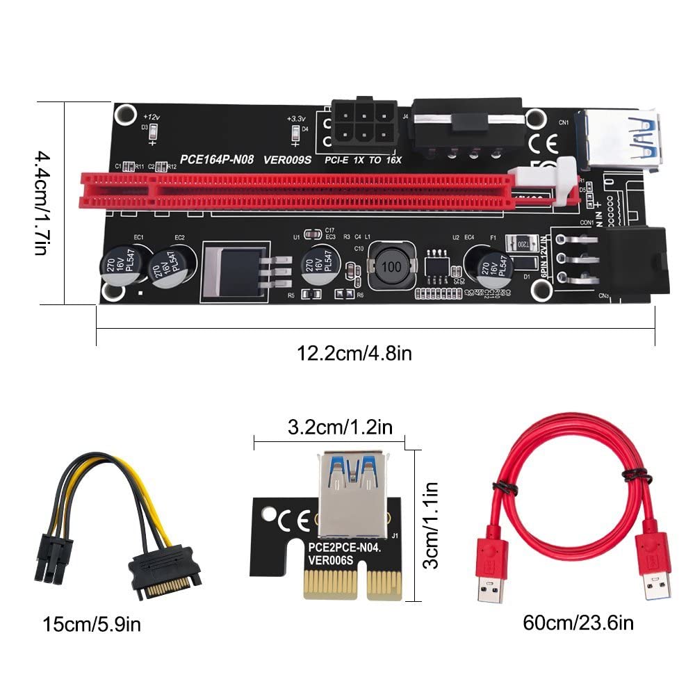 Ver009S Plus PCI-E Riser Board 1x to 16x Adapter Card USB 3.0 PCI-E