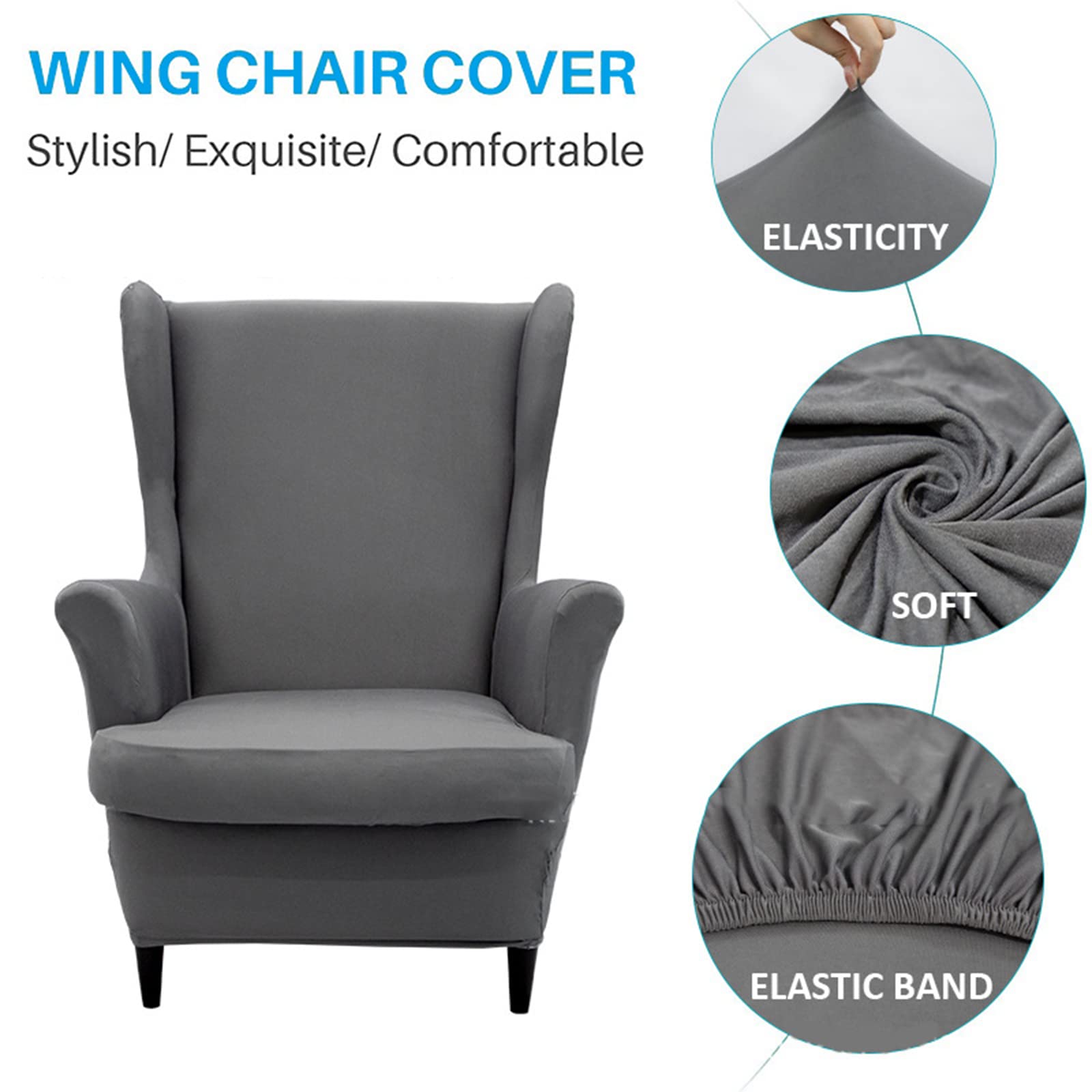 YOPOIY Elastische Sesselbezug Ohrensessel Sanft Waschbar Ohrensessel Schonbezüge Bezug 2 Stück Einfarbig Polyester Tiger Stuhlbezug für Wohnzimmer-Schlafzimmer-Hotel -Weiss