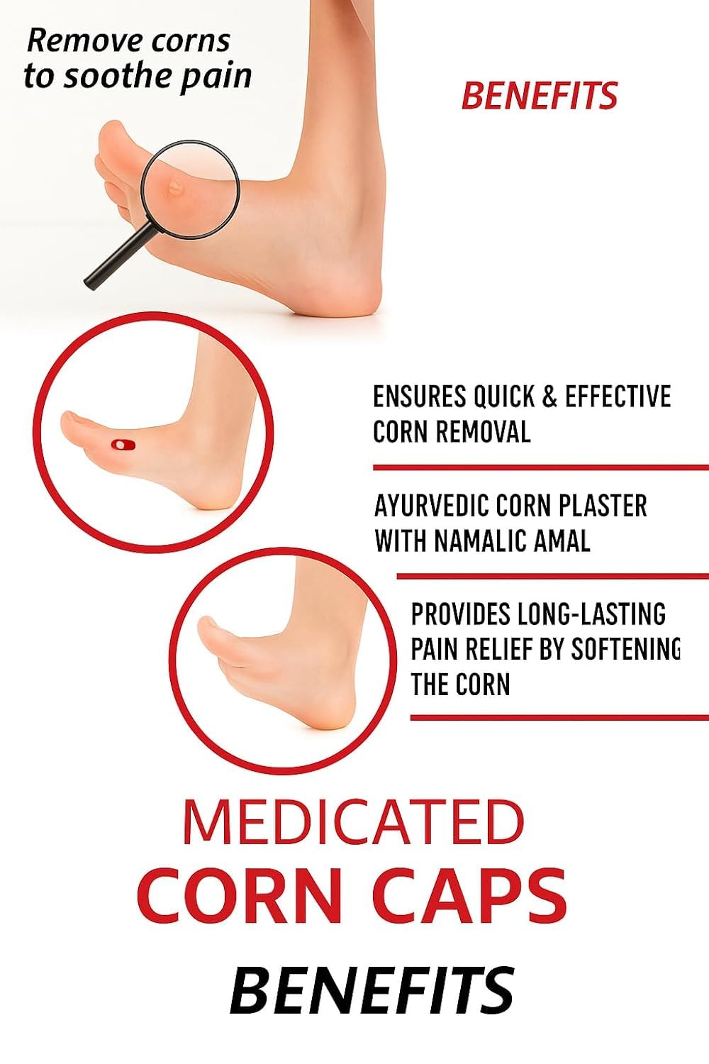 Corn Caps – Pack of 20 Medicated Corn Removal Pads | Triple Action Pain Relief | Safe & Effective Corn Treatment with Cushioned Comfort Strips — Amazon image 4