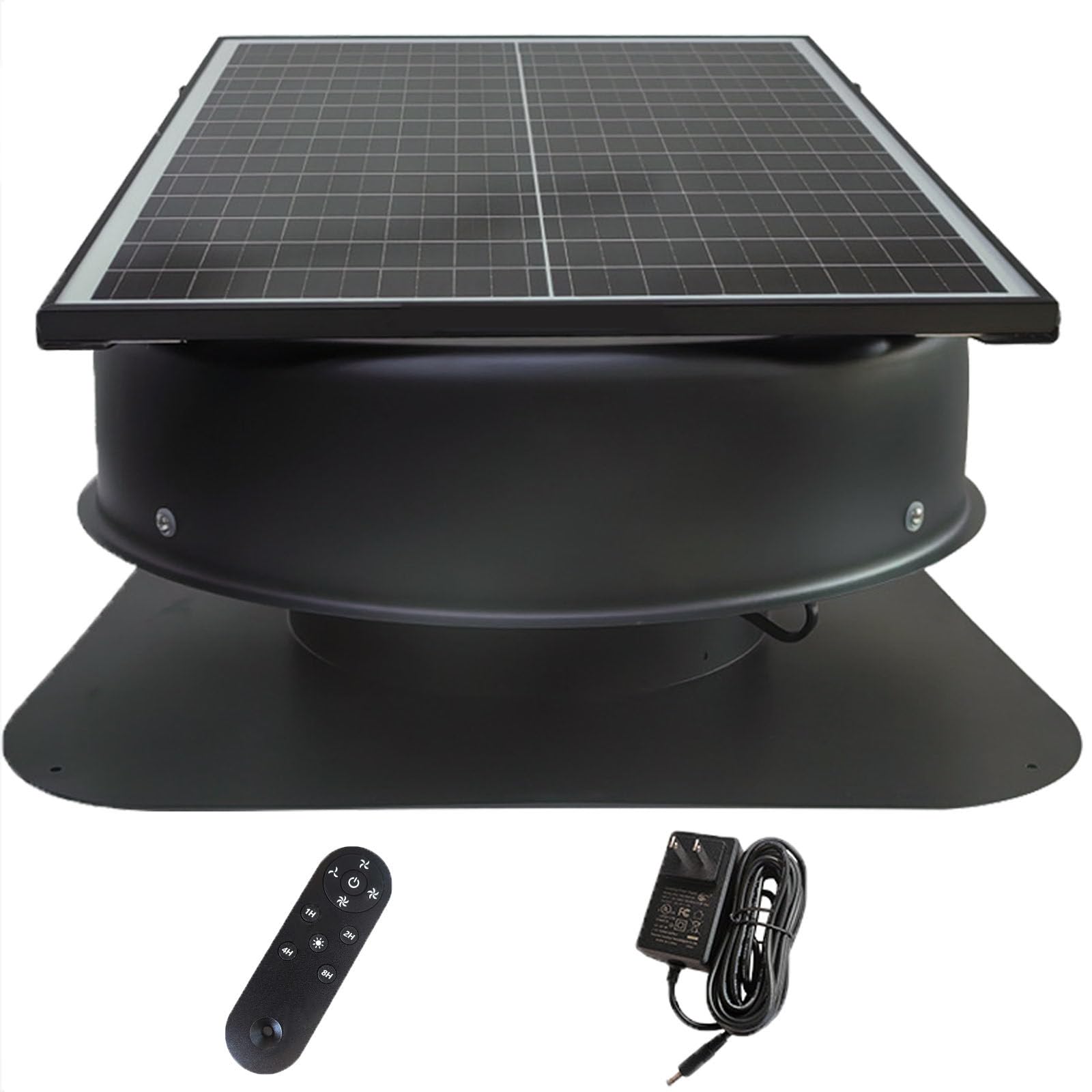 Solarny wentylator na poddaszu, 42 W, zasilany energią słoneczną, wentylator wyciągowy 1470-1765 CFM z inteligentnym termostatem, 5-łopatkowy wentylator aluminiowy, zdalnie sterowany dla wydajnej
