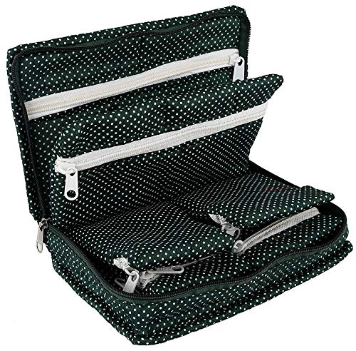 Image of Heart Home Cotton Multipurpose 7 Pocket Dot Printed Jewellery Storage Bag Pouch /Travel Kit Organizer (Green)-HHEART15423