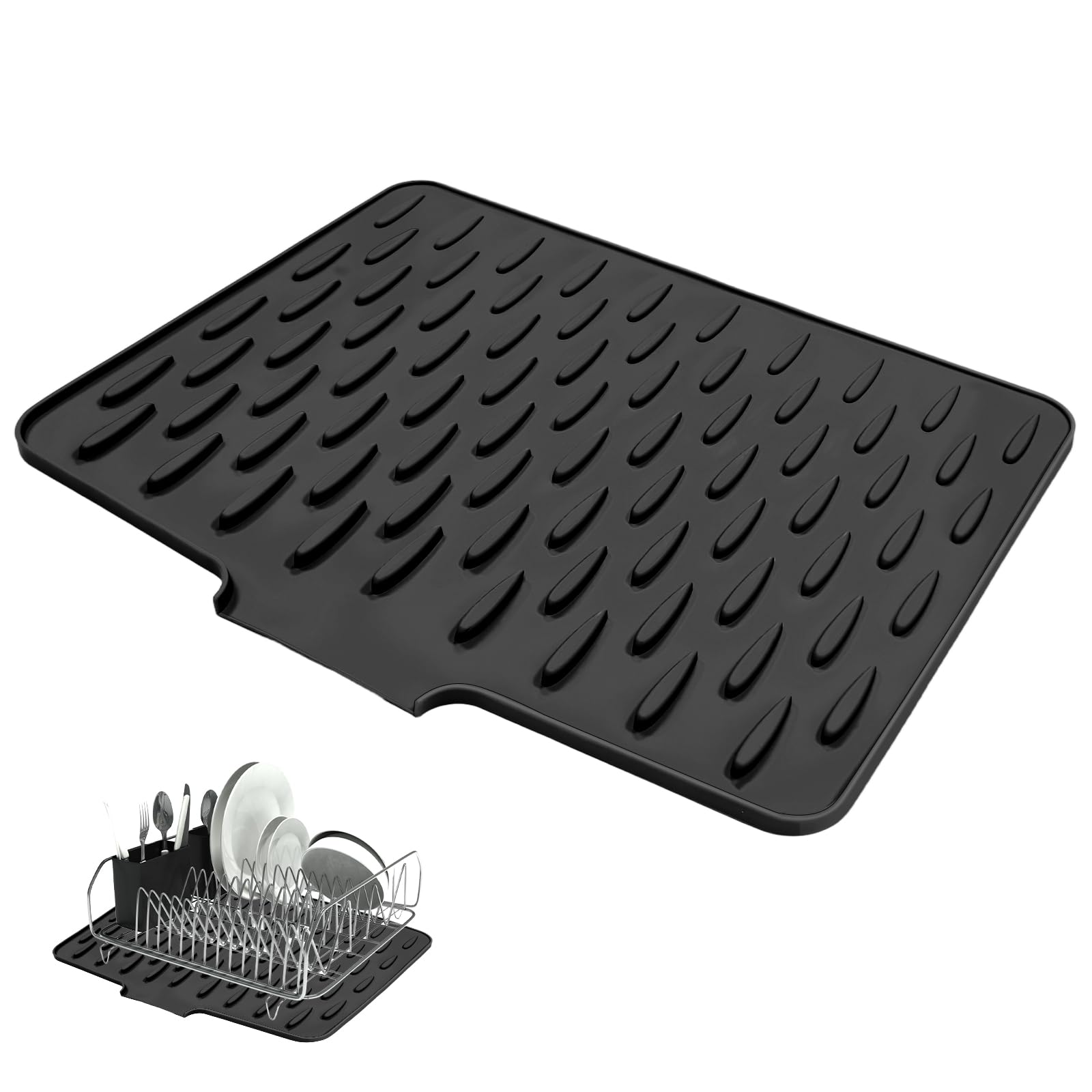 Afdruipmat voor servies, 40 x 32,5 cm, siliconen afdruipmat, lekvrije