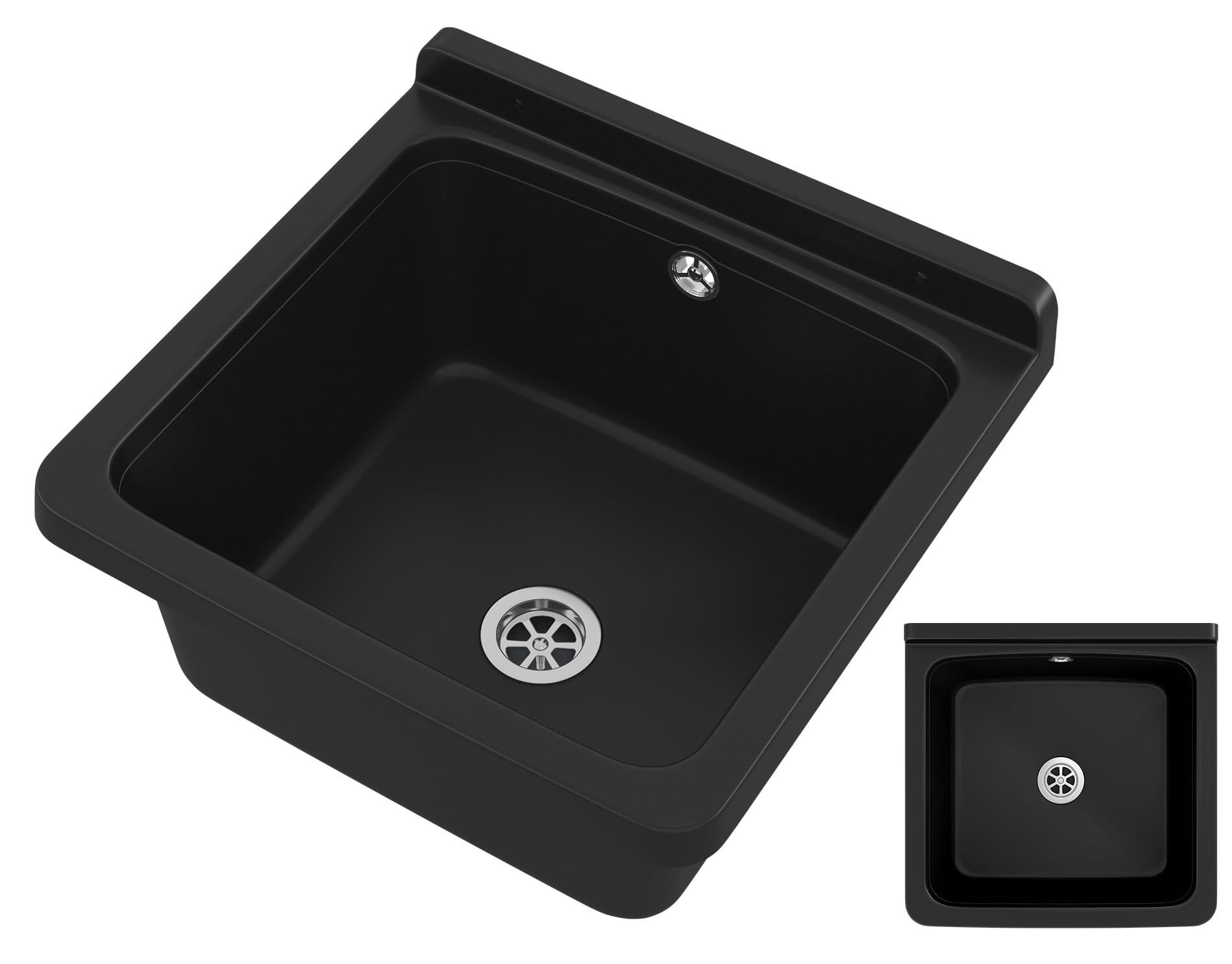 Granitan Lavabo universel pour garage, cave, atelier et buanderie, avec siphon, lavabo mural pour installation intérieure et extérieure, 40 x 38 x 22,8 cm, noir
