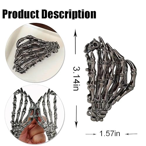 Miniatura 2 de Pinzas de pelo de mano de esqueleto de moda, grandes, sin arrugas, de metal, negro, punk, pasadores para mujeres y niñas, accesorios de peinado de
