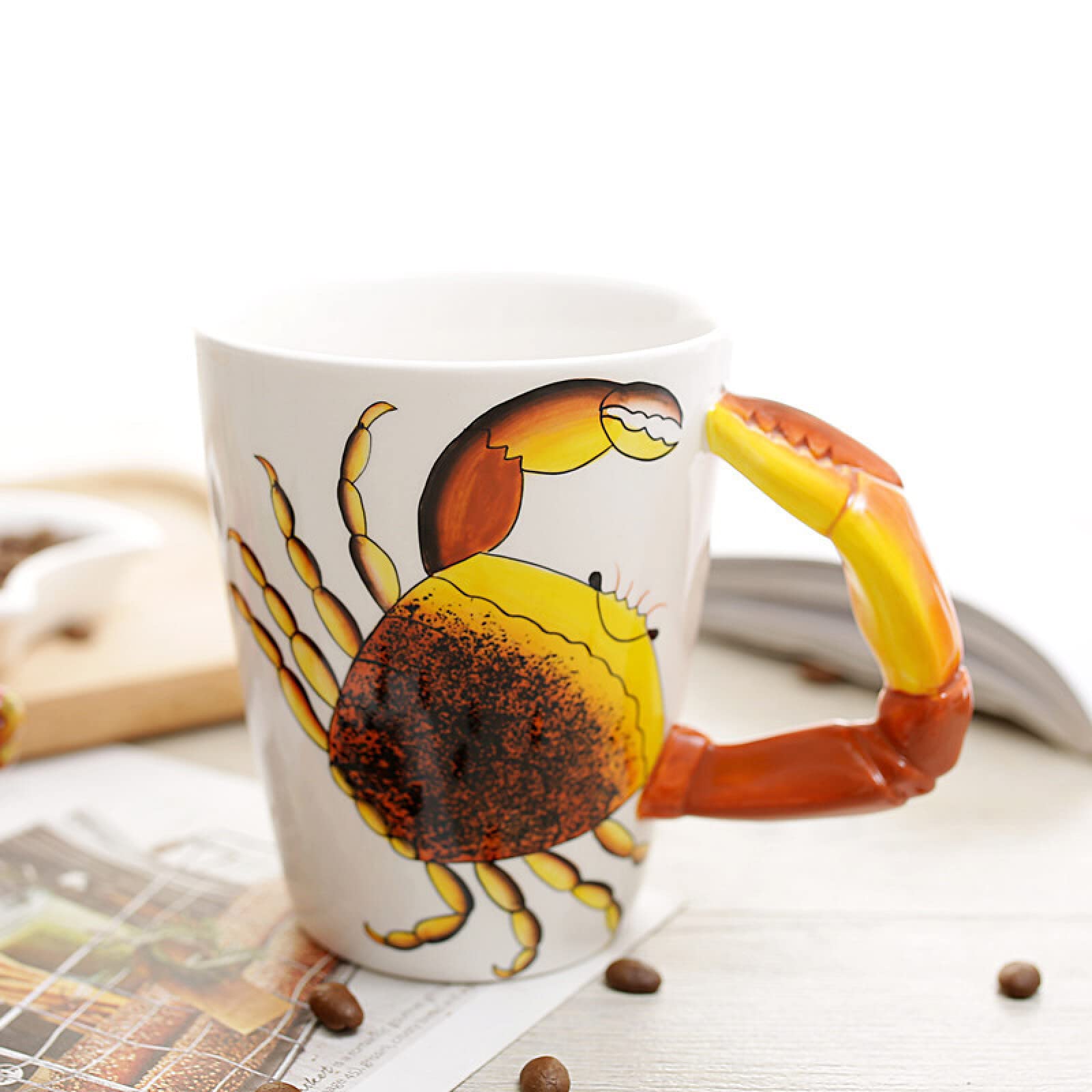 DECRZPB Taza De Café De Cerámica Hecha A Mano Cangrejo 3D Dibujos Animados Animales Tridimensionales Taza De Té Cerámica Taza De Café Regalo Para La Oficina Y El Hogar