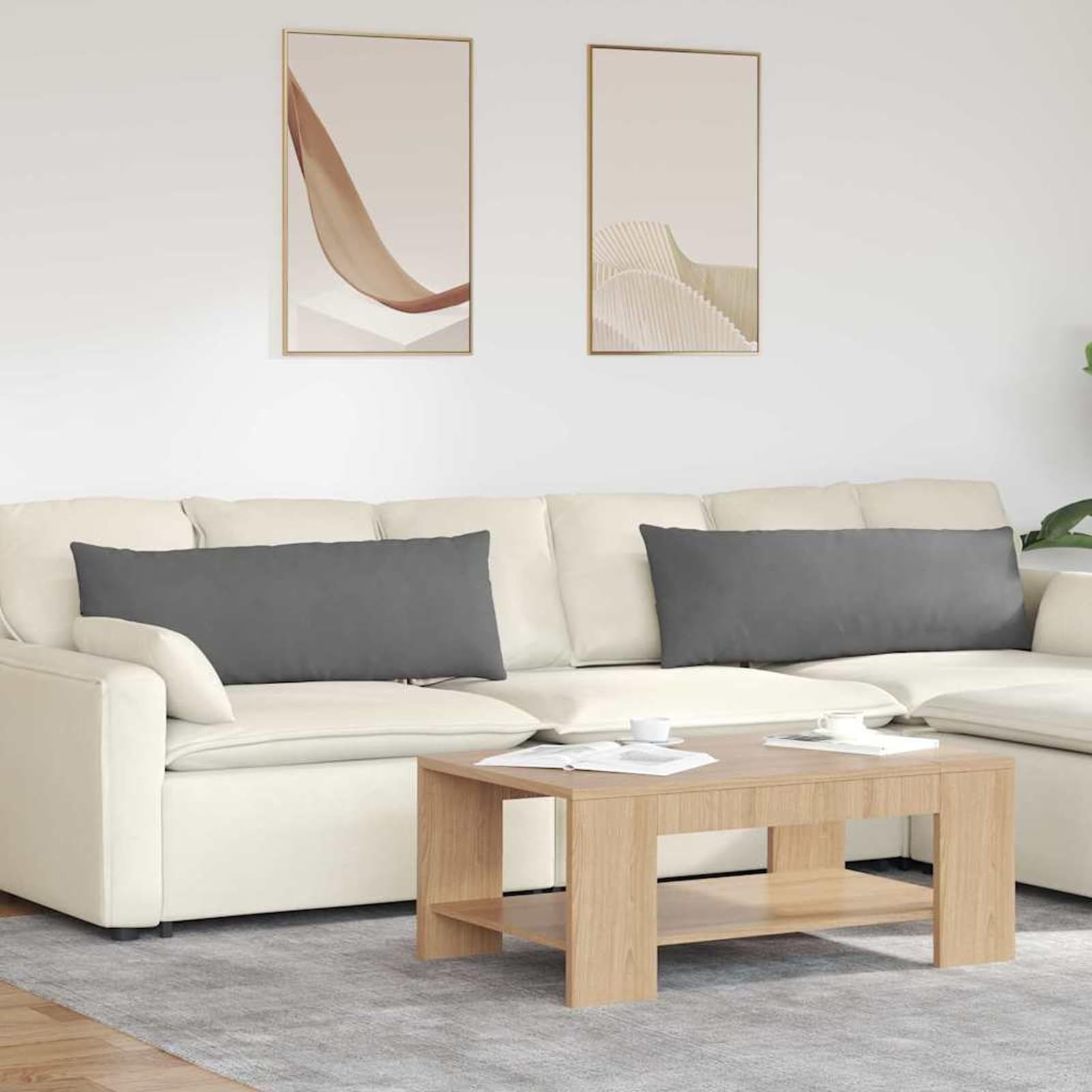 Cuscini da divano, 2 pezzi, grigio scuro, 120 x 40 cm, in tessuto, sfoderabile, imbottitura in poliestere, per soggiorno e camera da letto