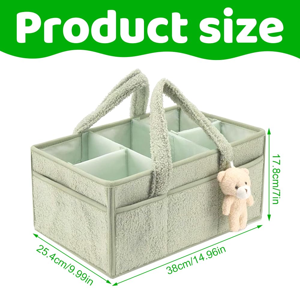 Borsa Porta Pannolini Organizer, Organizer Per Pannolini Per Bambini con Scomparti e Maniglie, Portatile Organizers Fasciatoio per Neonati, Baby Diaper Caddy (Verde)