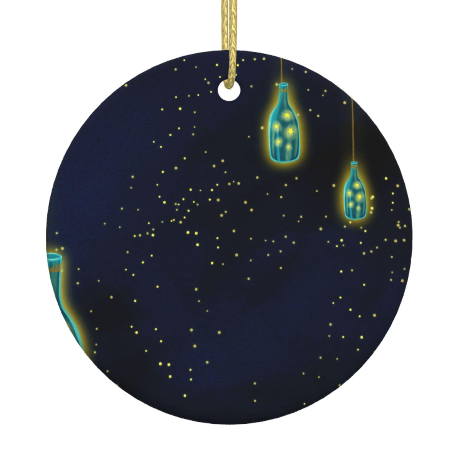 Beautiful Bottle Of Under The Night Sky Print Christmas Ornaments, Ceramic Hanging Ornament, Round Shape Decorations