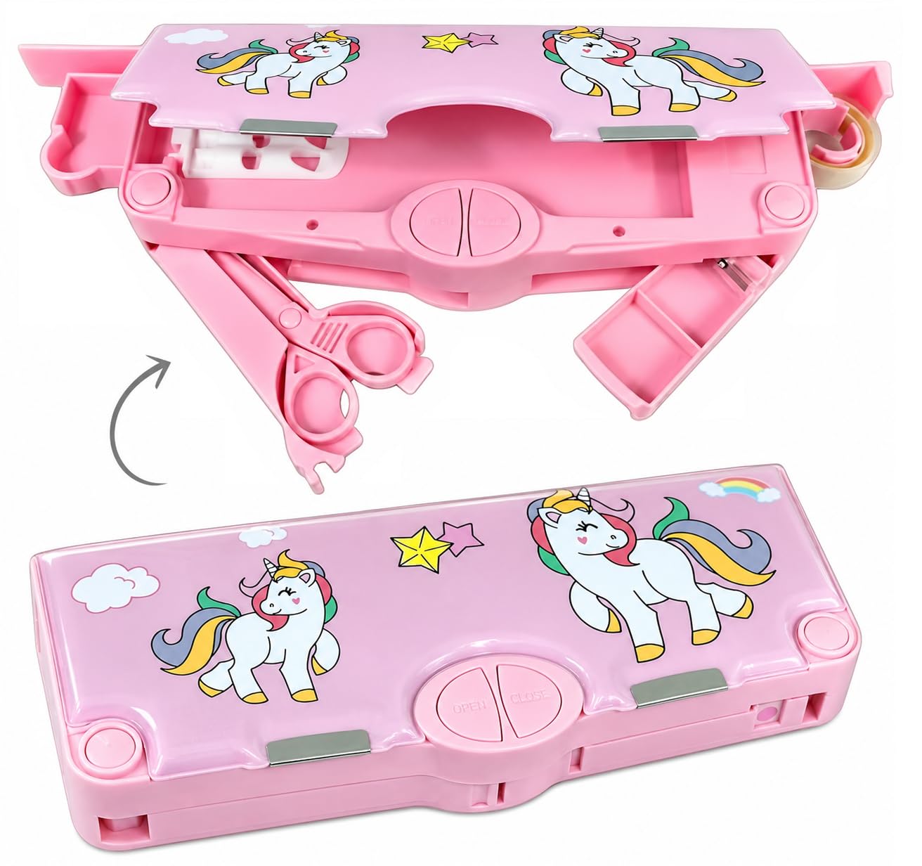 Umadiya Plastic Branded Unicorn Theme Magnetic Pencil Box For Kids, Space Pencil Box For Boys & Girls, Stationery Box, Buttons Operated Pencil Box For Kids (With Accessories, Multicolor)-image-44