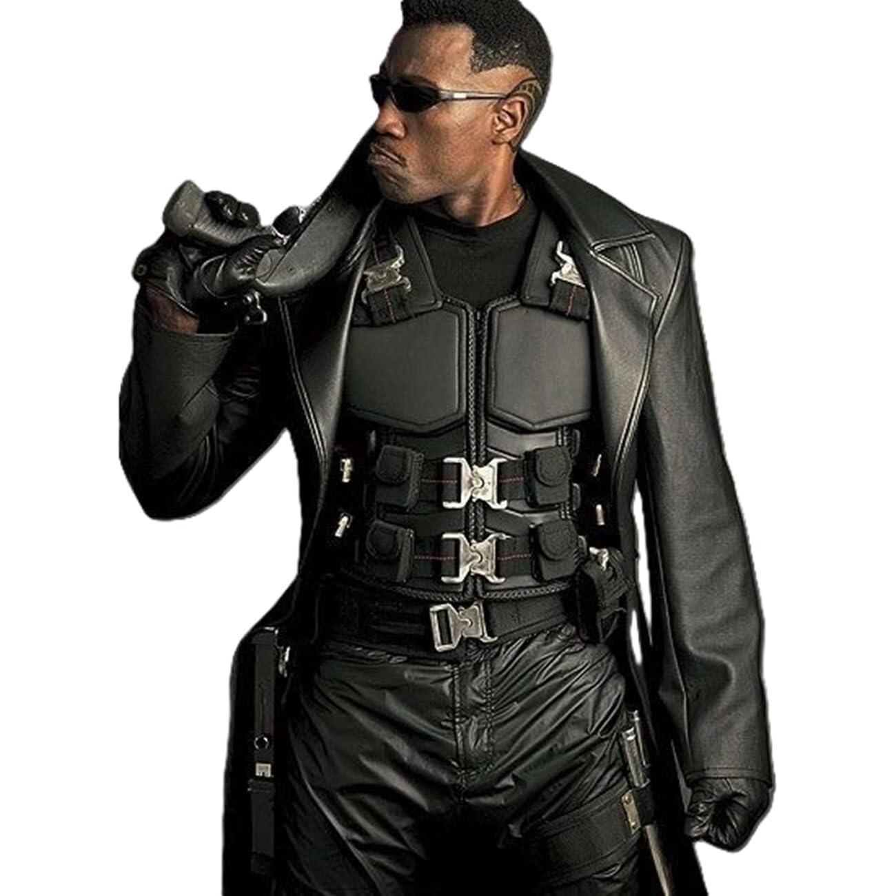 JACKETSZONE Blade Wesley Snipes Cosplay Lambskin Leather Mens Formal Tactical Combat Vest Halloween Cosplay