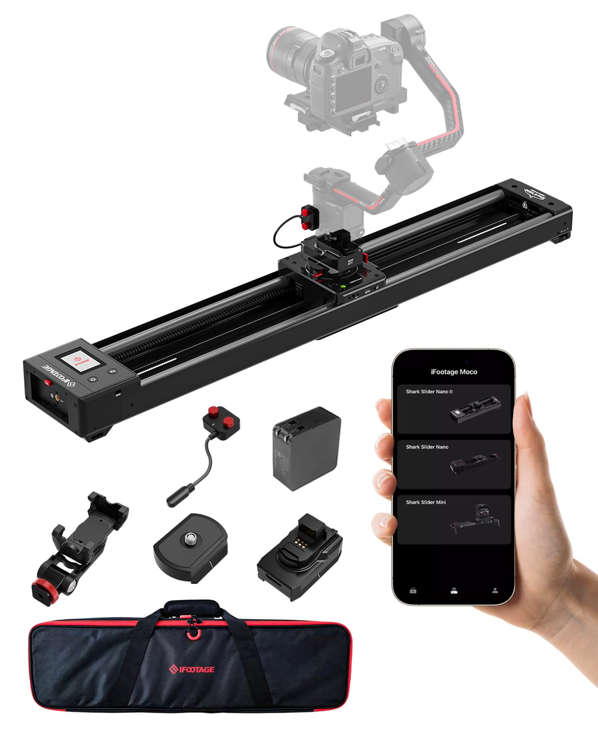 iFOOTAGE Shark Nano 2 Kamera-Slider 860, 63 cm Verfahrweg, motorisierter Slider mit Mehrachsensteuerung, kompatibel mit DJI RS2/RS3/RS4, Dolly-Schiene aus Aluminiumlegierung, Nutzlast 5 kg
