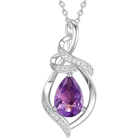 FANCIME Teardrop Gemstone Necklace for Women S925 Sterling Silver Elegant Ribbon Pendent Birthday Gifts for Her, 16