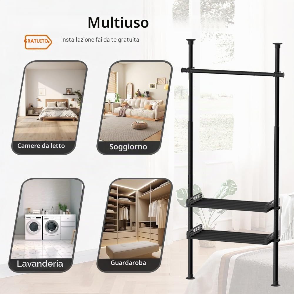 Armadio Telescopico con Portapantaloni e Telai a Rete, Cabina Armadio Componibile, Appendiabiti Industrial Loft Design, Appendiabiti Industrial Loft Design, per Camera da Letto