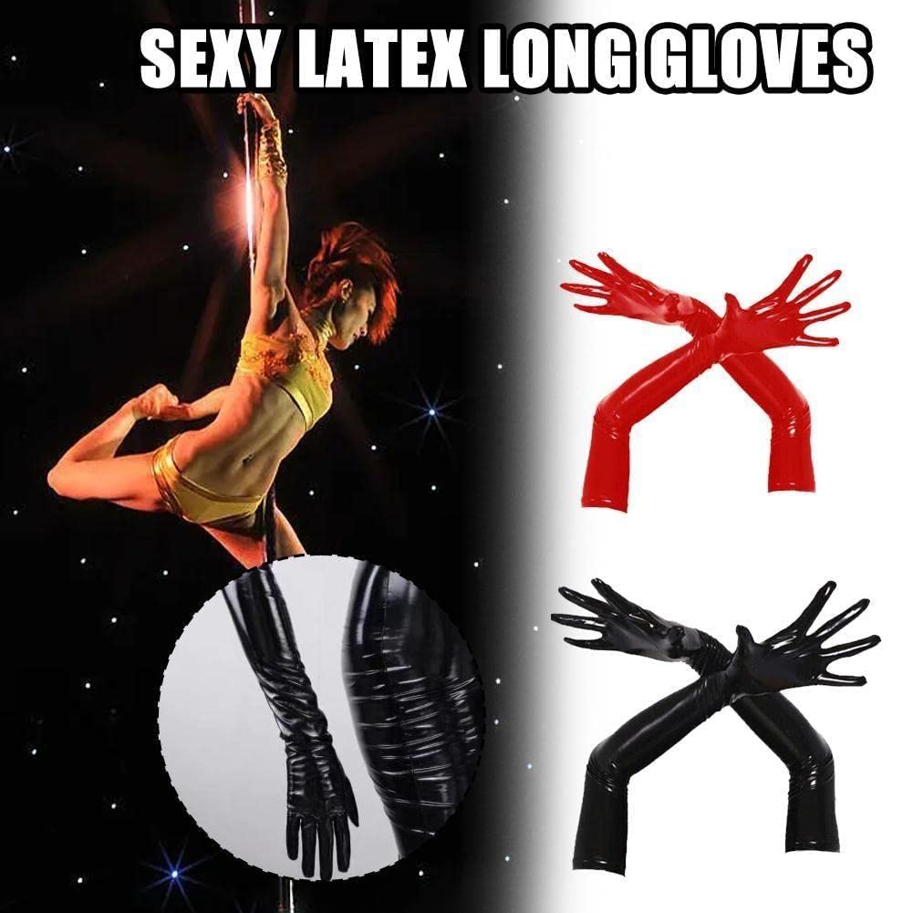 ZXCVWWE Guanti lunghi sexy in lattice da donna da uomo hip jazz clubwear finti guanti bagnati accessori metallici costumi cosplay in pelle S3E7