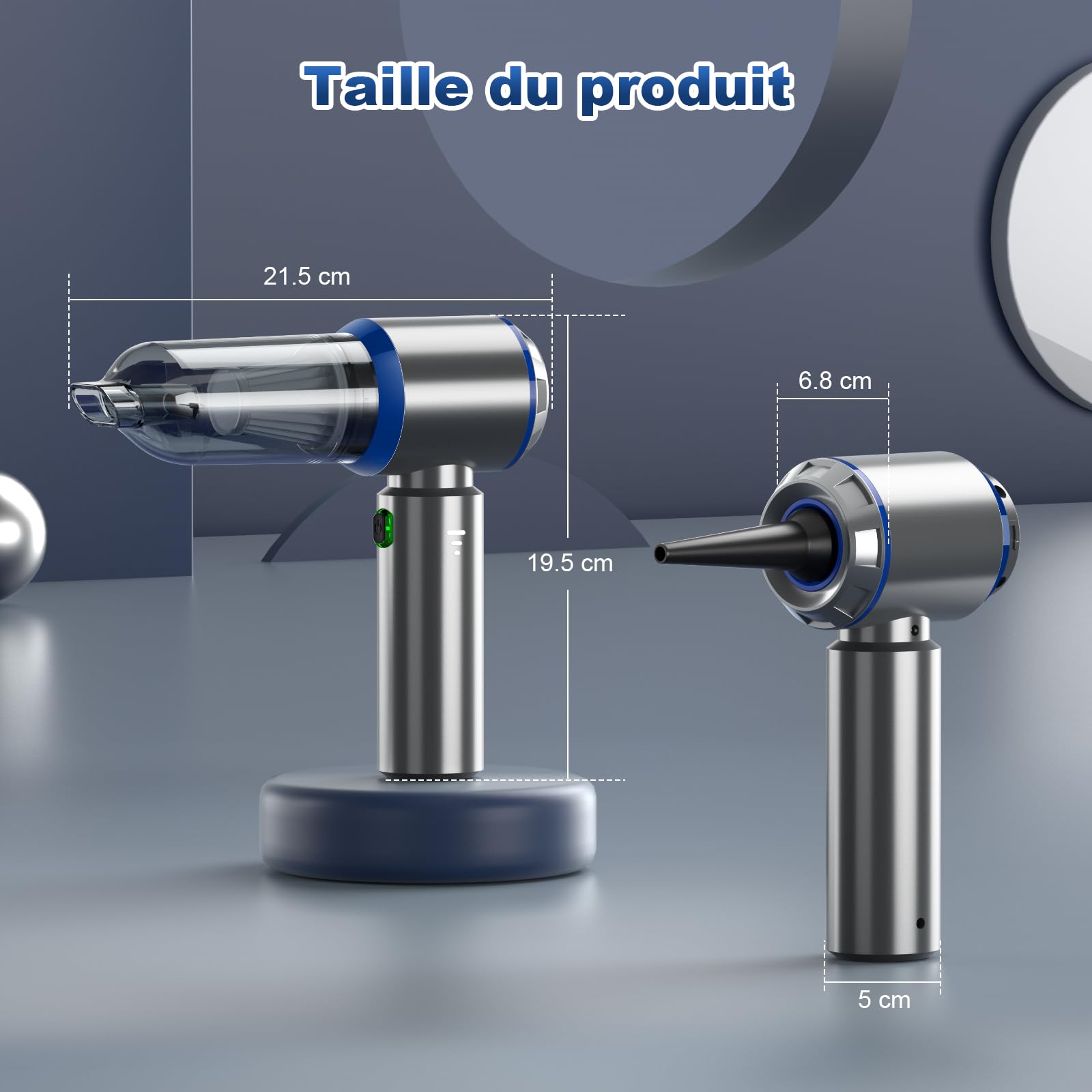 Aspirateur à Main 3 en 1-28 000 PA - Puissant - 3 Vitesses - 240 000 TR/Min - pour Voiture, Cuisine, PC, canapé, Bureau, Maison et Poils d'animaux