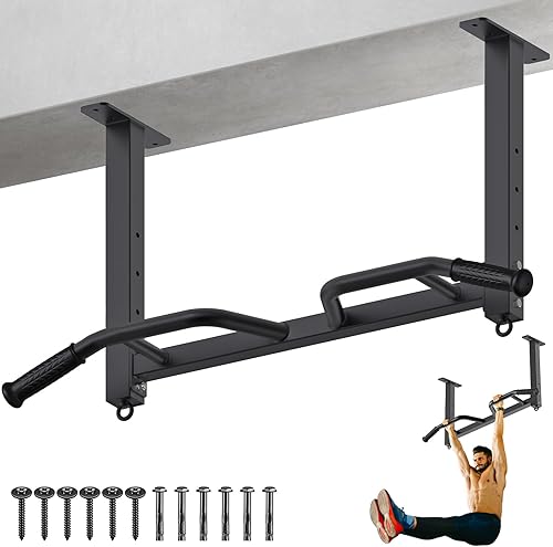 Kipika 32" Ceiling Mounted Pull Up Bar - Heavy Duty, Highly Adjustable, Multifunctional Chin Up Bar - Home Gym System with Punching Bag Hanger and