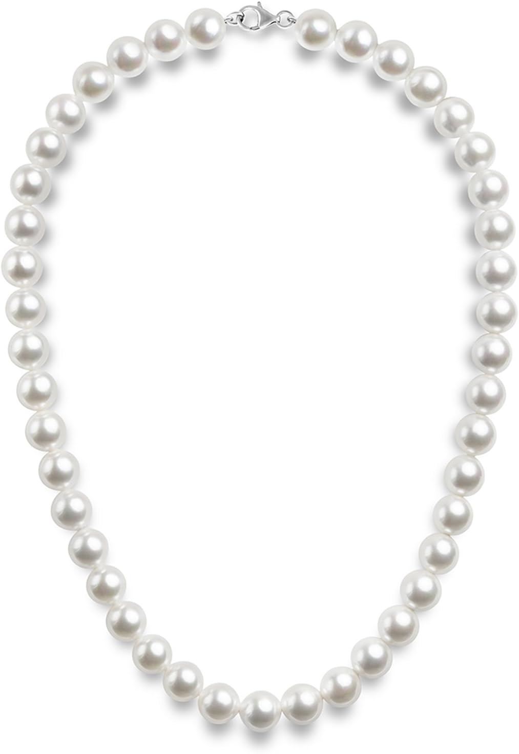 PAVOI 925 Sterling Silver Round White Simulated Shell Pearl Necklace Strand | Pearl Choker Necklace | Jewelry for Women