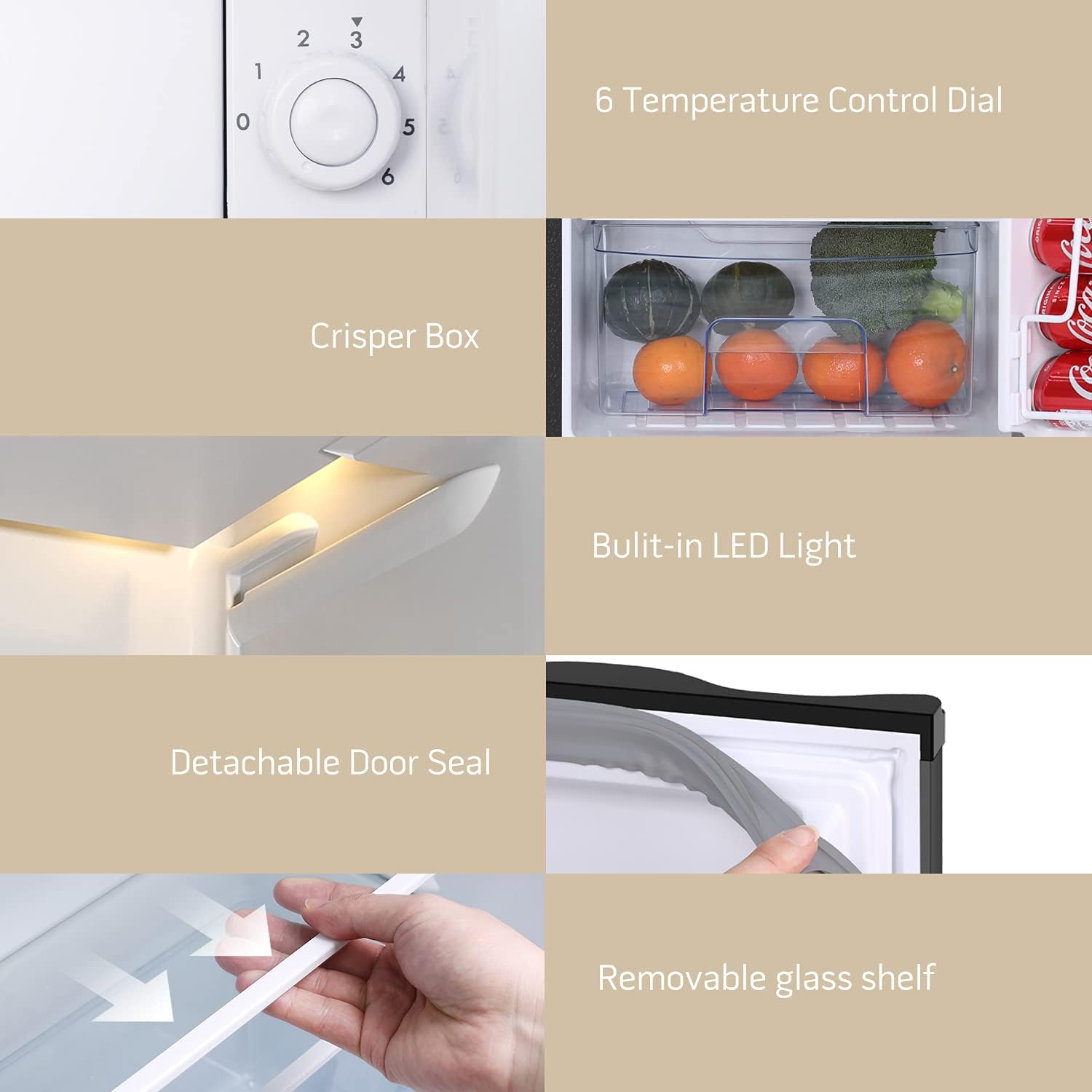 3.2 Cu.Ft Mini Fridge with Freezer, Single Door Small Refrigerator, 6 Settings Mechanical Thermostat, One-Touch Defrosting System, Energy Saving, Dorm Refrigerator Ideal for Office, Bedroom (Without Handle, Silver)