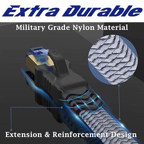 Miniatura 5 de Cable Ethernet Cat 8 de 100 pies, cable de red de Internet Cat8 de alta velocidad 2000 Mhz 40Gbps SFTP RJ45 para juegos, PS45módemenrutador, cable