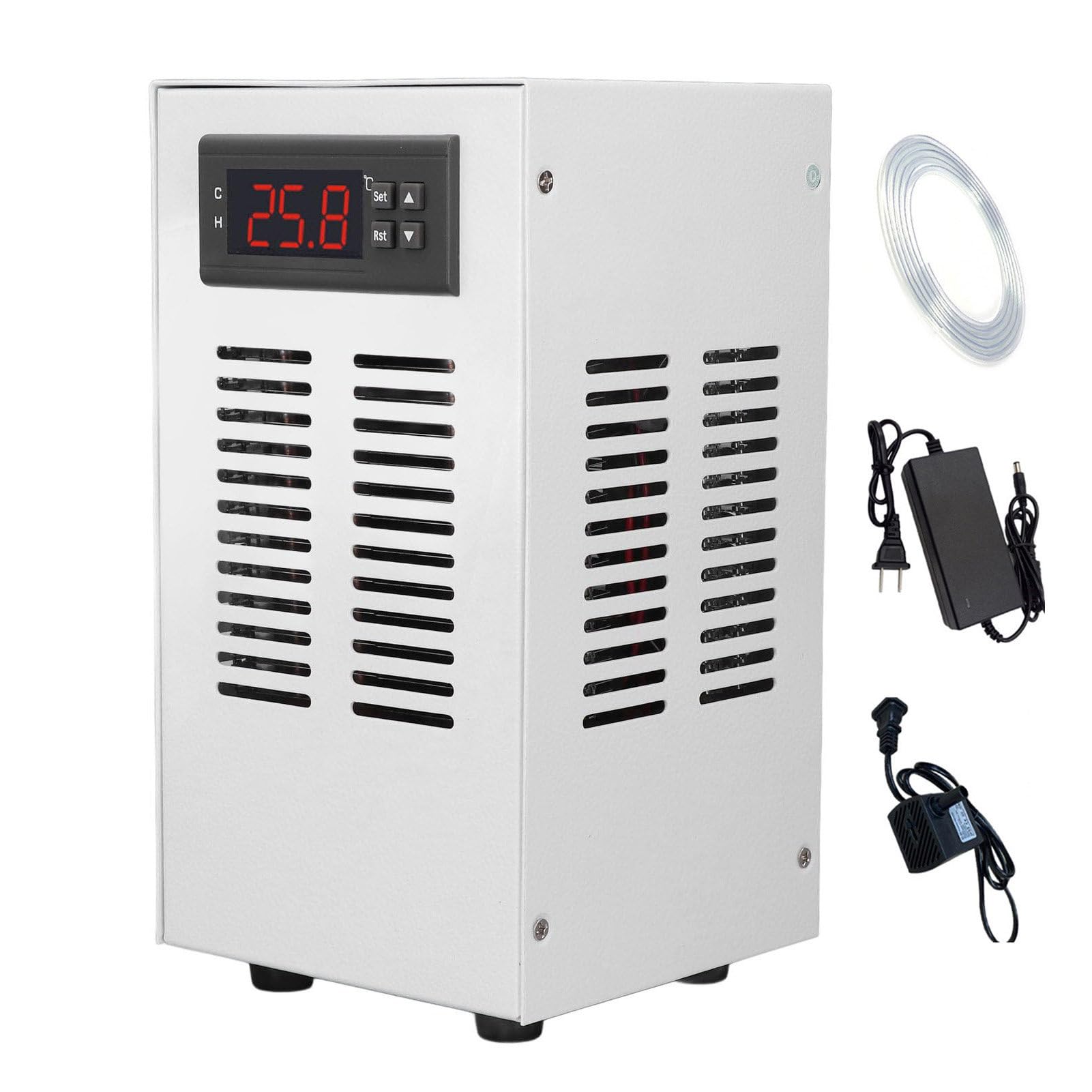 HpLNDas 72w Aquarium Chiller, 20L Small Aquarium Water Chiller, Water Cooler with Pump and Hose, Digital Display, Quiet Design Hydroponic Cooling System for hydroponics, Coral Reef, Fresh & Salt